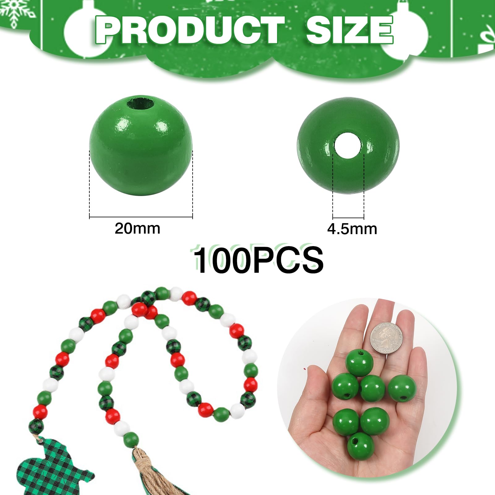 TOAOB 300pcs Perles En Bois Rondes Naturel Vert Menthe 10mm