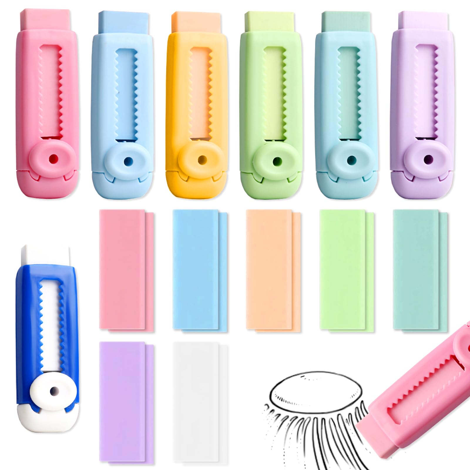 Gomme Da Cancellare Push Pull Kawaii - Set 7 Colorati Con Ricariche - Foto 6