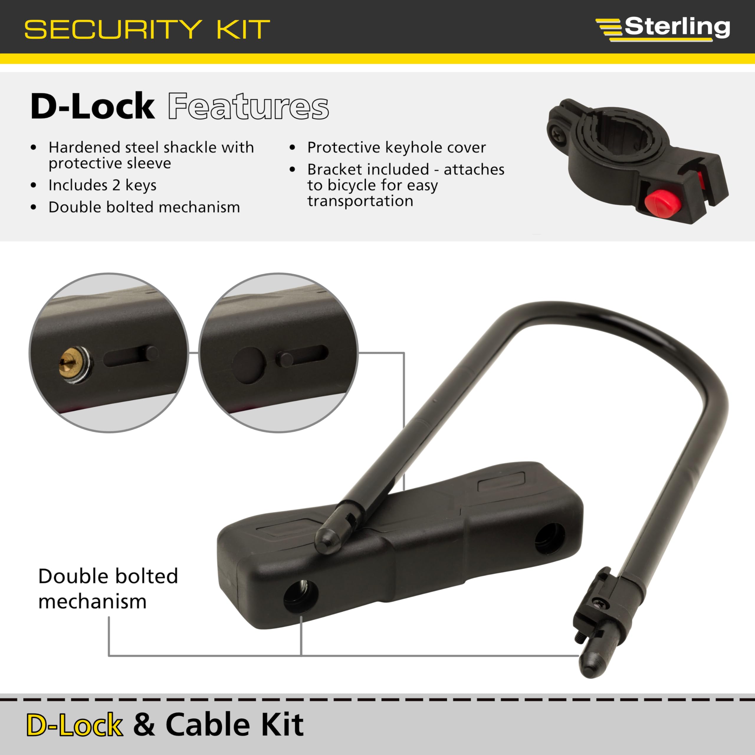Sterling 173D 320mm Heavy Duty Bike D Lock & 1.2m Cable, Black, One Size - Image 2
