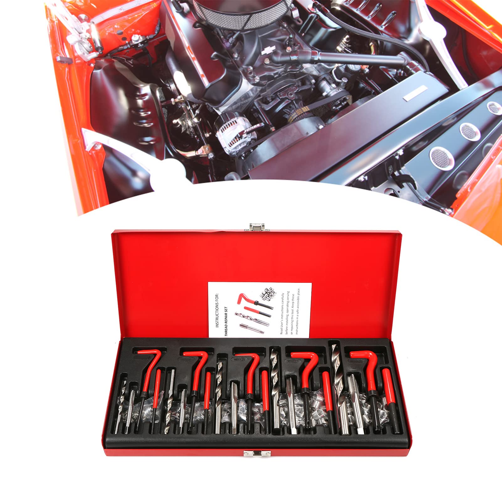 Kit di Riparazione Filettature da 131 Pezzi Strumento di Ripristino della Filettatura con Inserti in Filo e Punte da Trapano per Riparazioni di Motore, Testata e Fai-da-Te