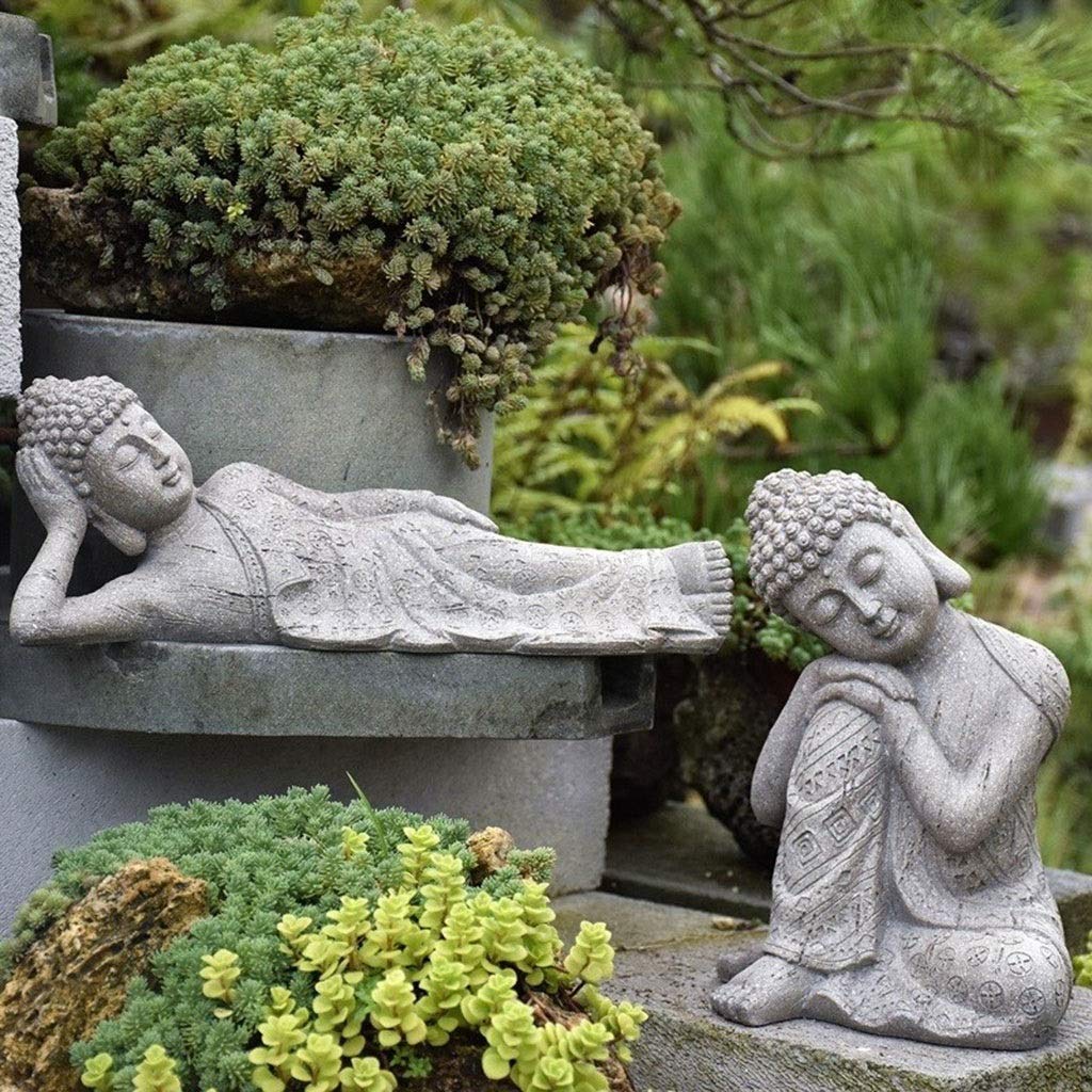 wgd Foxi 1pcs Sitzen/Reclining Buddha-Statue, Harz-Buddha-Statue Zen Crafts Ornamente, Simulation Micro Landschaft Dekoration for Hof/Garten/Aquarium/Aquarium (Color : Reclining Buddha)