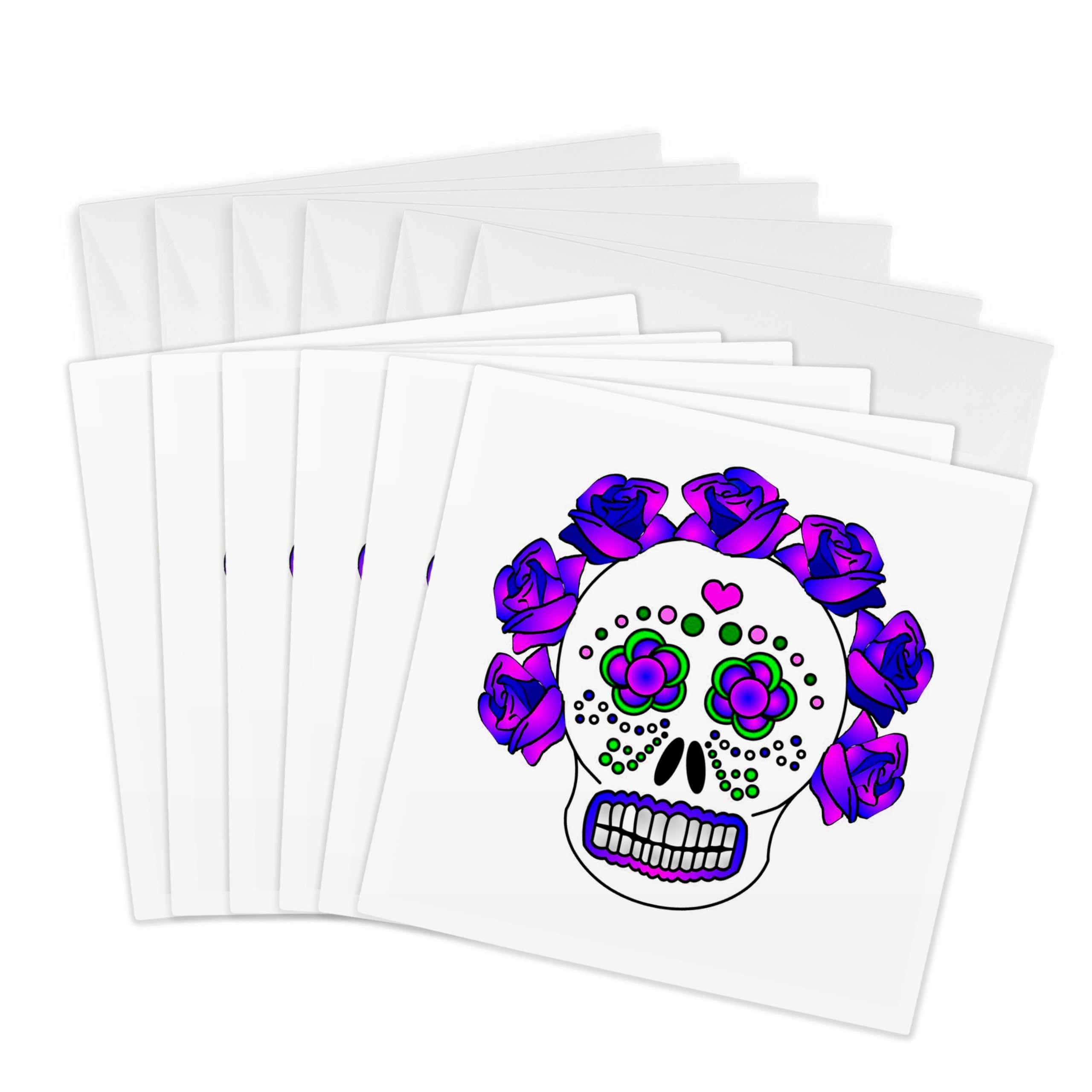 3dRose Day of the Dead Skull Día de los Muertos Purple - Greeting Cards, 6 x 6 inches, set of 6 (gc_24638_1)