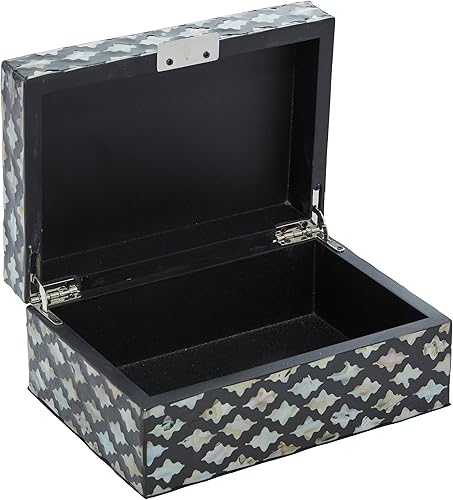 Miniatura 4 de Deco 79 Caja decorativa con tapa con bisagras, juego de 2 cajas de almacenamiento de 12 pulgadas, 8 pulgadas de ancho, color negro