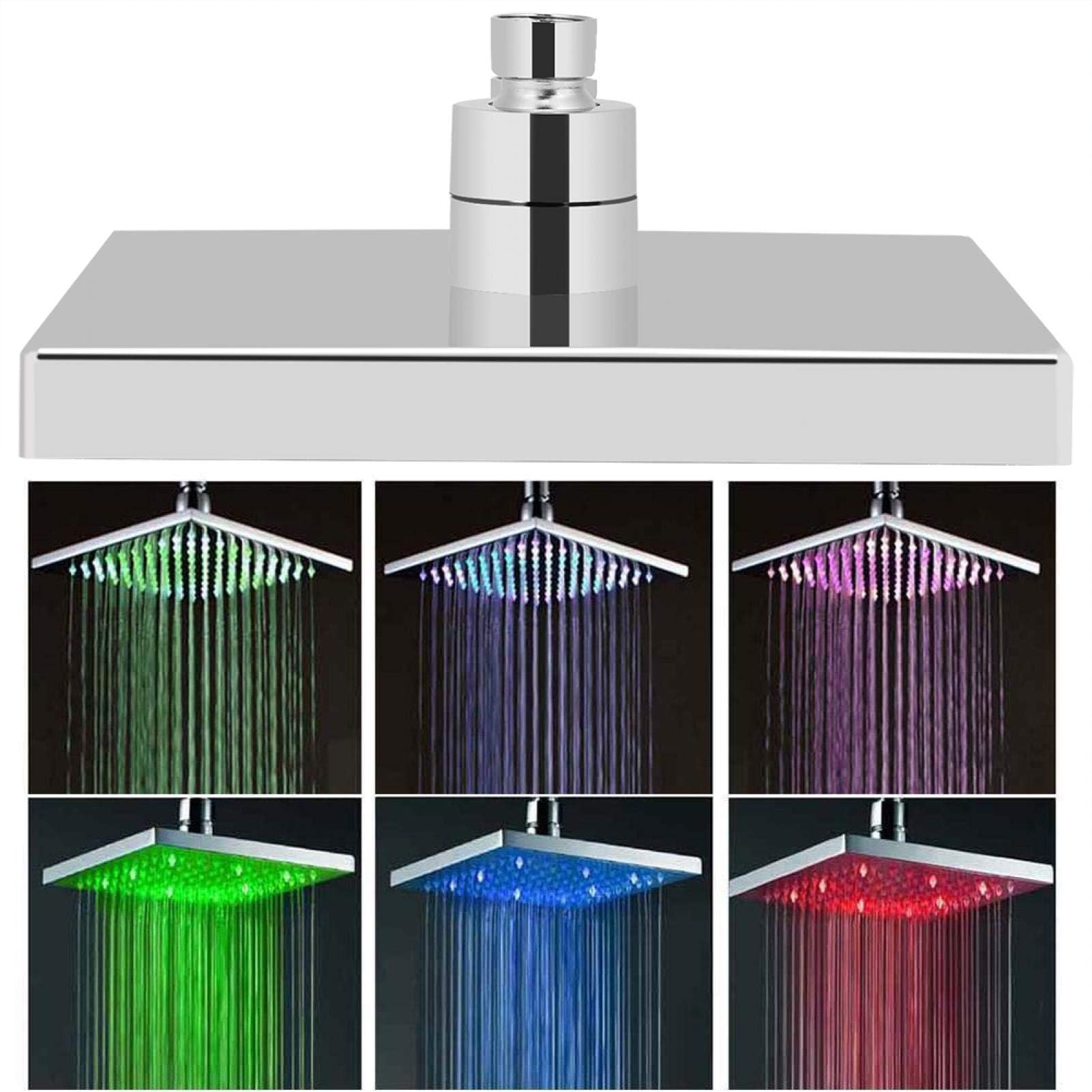 Ejoyous Soffione, Soffione Doccia a LED Quadrato, soffioni Doccia fissi da 8 '' Soffione Doccia Cromato Ultrasottile Soffione Doccia ad Alta Pressione con Romantica Luce LED a 7 Colori