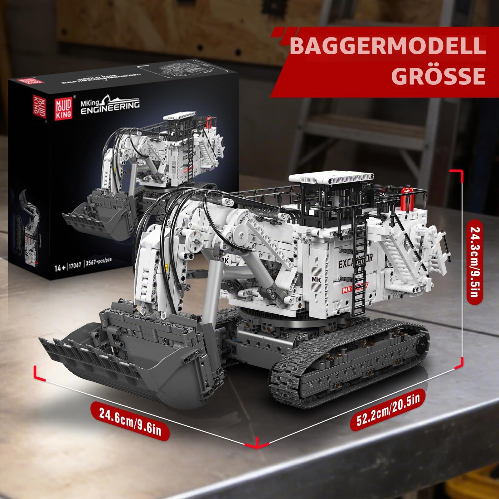 Mould King 17067 Technik Raupenkran Bagger, Ferngesteuertes Baufahrzeug-Modell mit Control+ App, Bagger Modellbausatz für Erwachsene (3567 Teile)