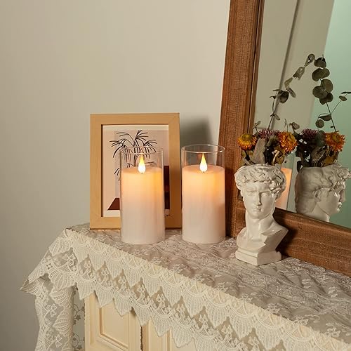 Miniatura 3 de 5plots Velas parpadeantes sin llama de color blanco puro de 3 x 6 pulgadas con carcasa transparente, vidrio irrompible funciona con pilas, plexiglás