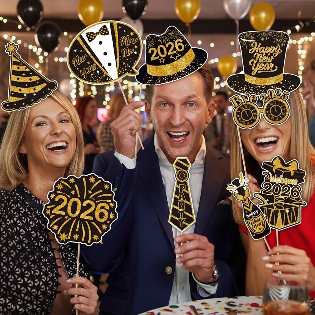 New Years Photo Booth Props 2026 - Set of 30 Happy New Years Decorations New Year's Photo Props for New Years Eve Party Supplies 2026 - Image 5