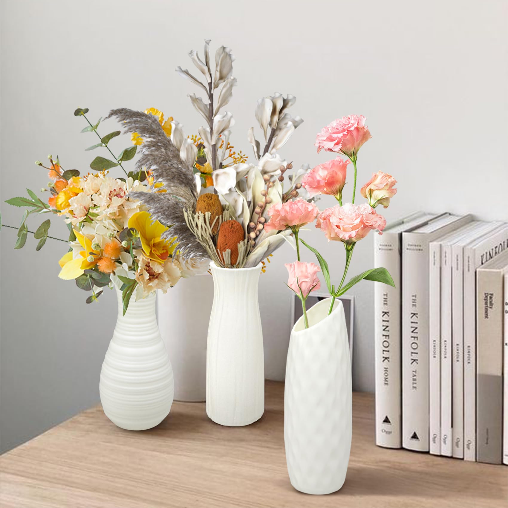 Amazon.co.jp: 白いプラスチック製の花瓶、セラミックルックの