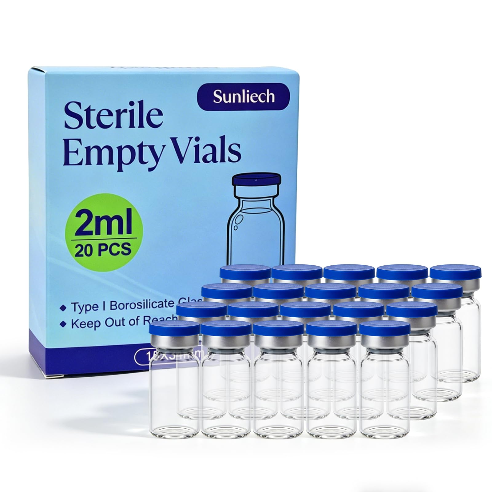 Sterile Glass Vials - 10 Pack, Airtight Seals -14 Sterile Glass Vials - 10 Pack, Airtight Seals -14