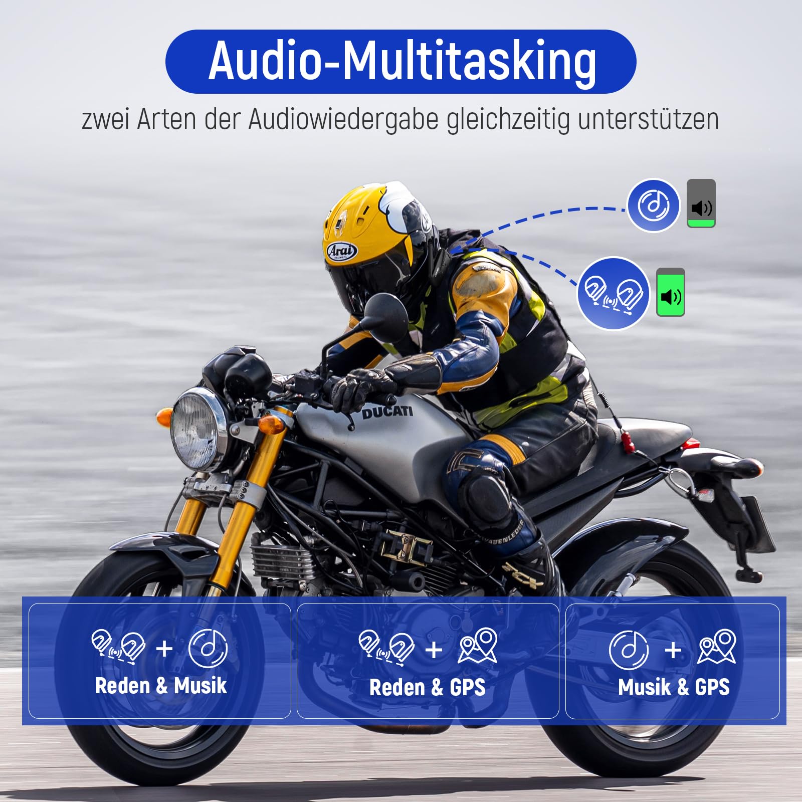 LEXIN MeshCom Bluetooth Headset für Motorrad, Helm Mesh Kommunikationssystem, CVC und DSP Geräuschunterdrückung, Audio-Multitasking Funktion, IP67 Wasserdicht, Doppelpack