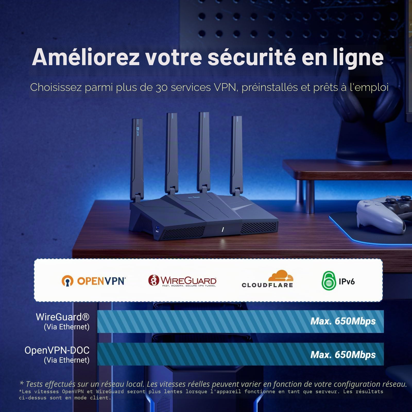 GL.iNet GL-BE6500 Flint 3e Routeur Wi-Fi 7 Double Bande Haut débit VPN 2,5 GHz