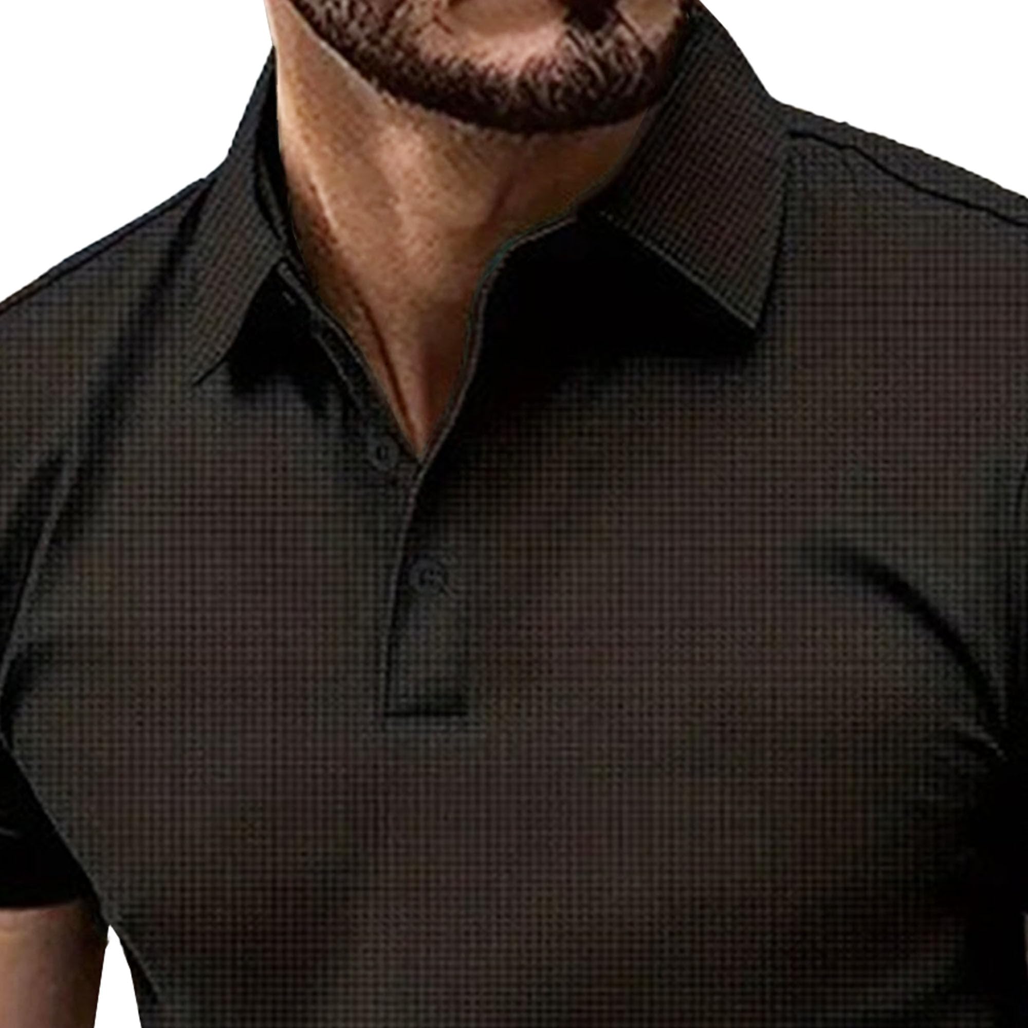 Men Quarter Button Casual Polo Shirt Side Zipper Pocket Sports T-Shirts Summer Classic Lapel Breathable Pullovers (Black,Small)