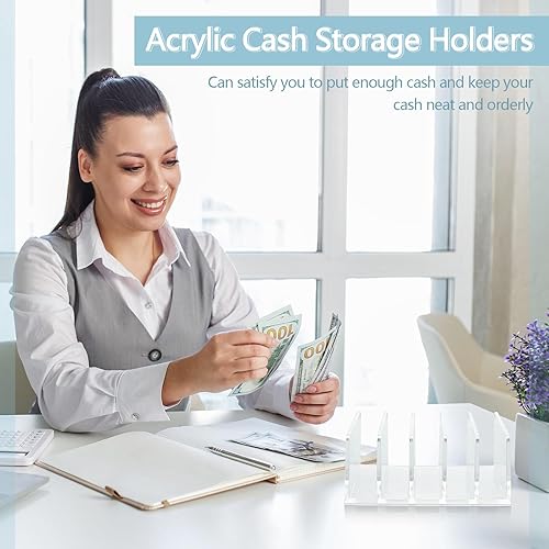Miniatura 4 de Geetery 4 bandejas acrílicas para dinero en efectivo, organizador de correo, organizador de sobres de escritorio transparente para clasificar sobres