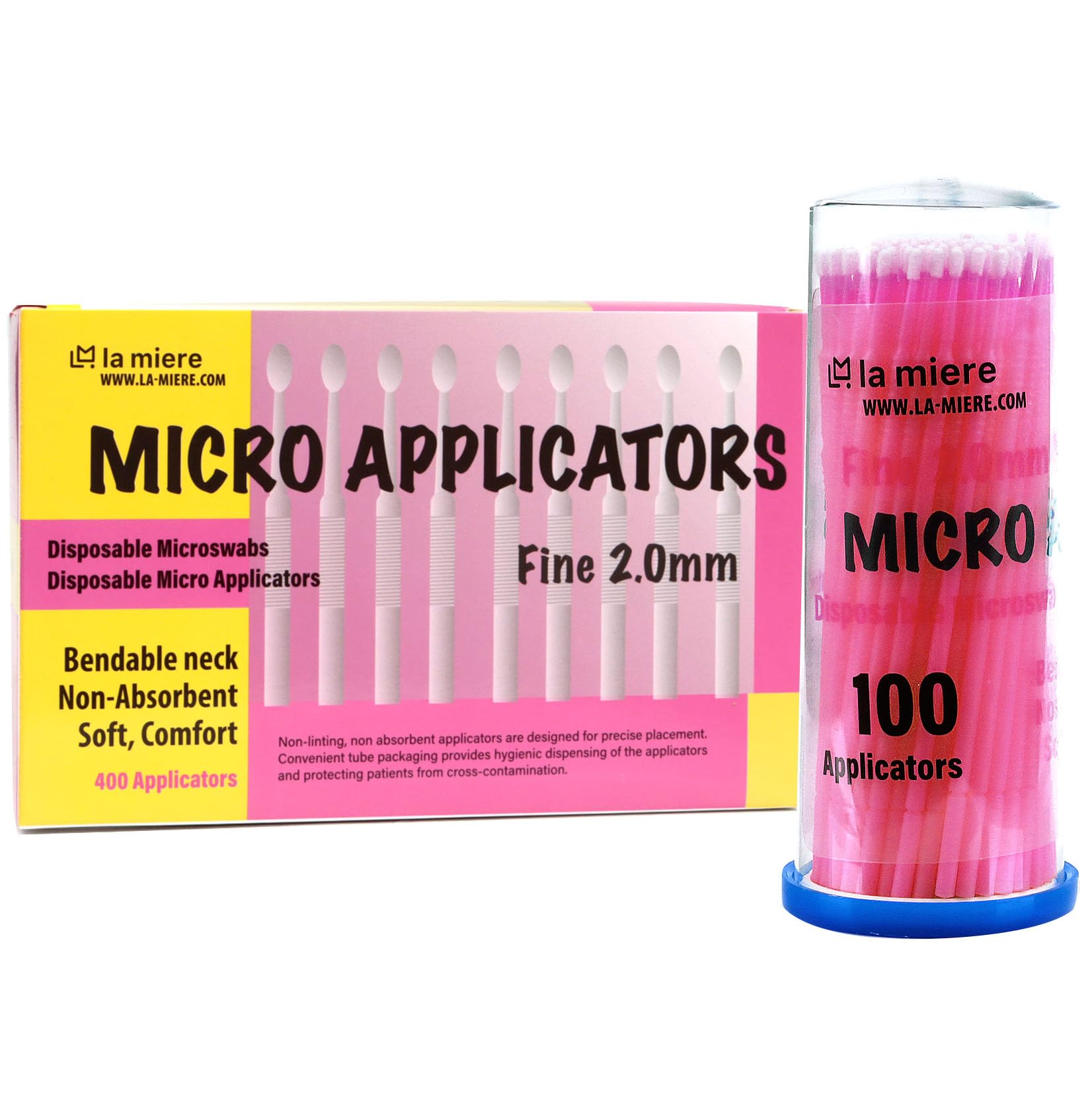 LA MIERE 400pcs Dental Micro Applicators Brushes Fine, Disposable Microswabs Fine 2.0mm Pink