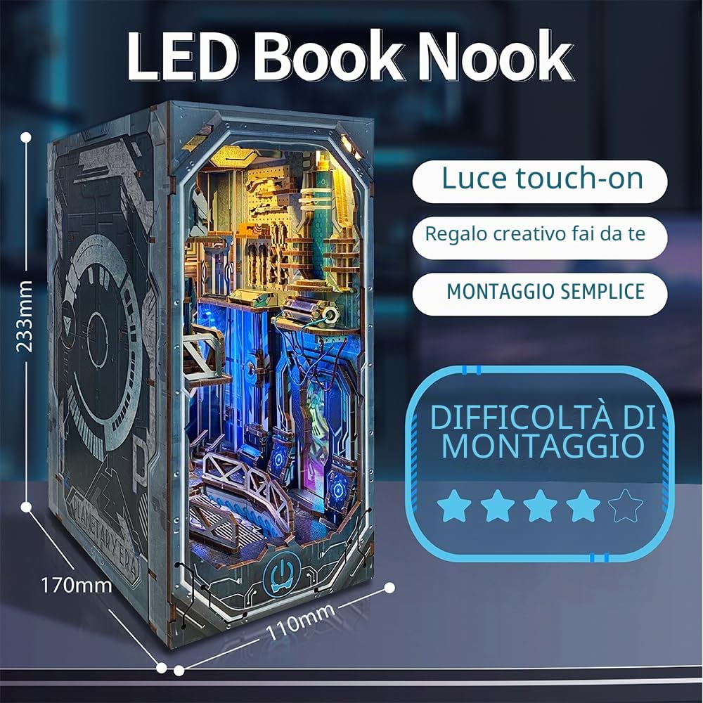 Cyberpunk Book Nook, kit fai da te per casa delle bambole, puzzle in legno 3D con decorazione futuristica a LED, decorazione per la casa di compleanno, Natale, per adolescenti e adulti