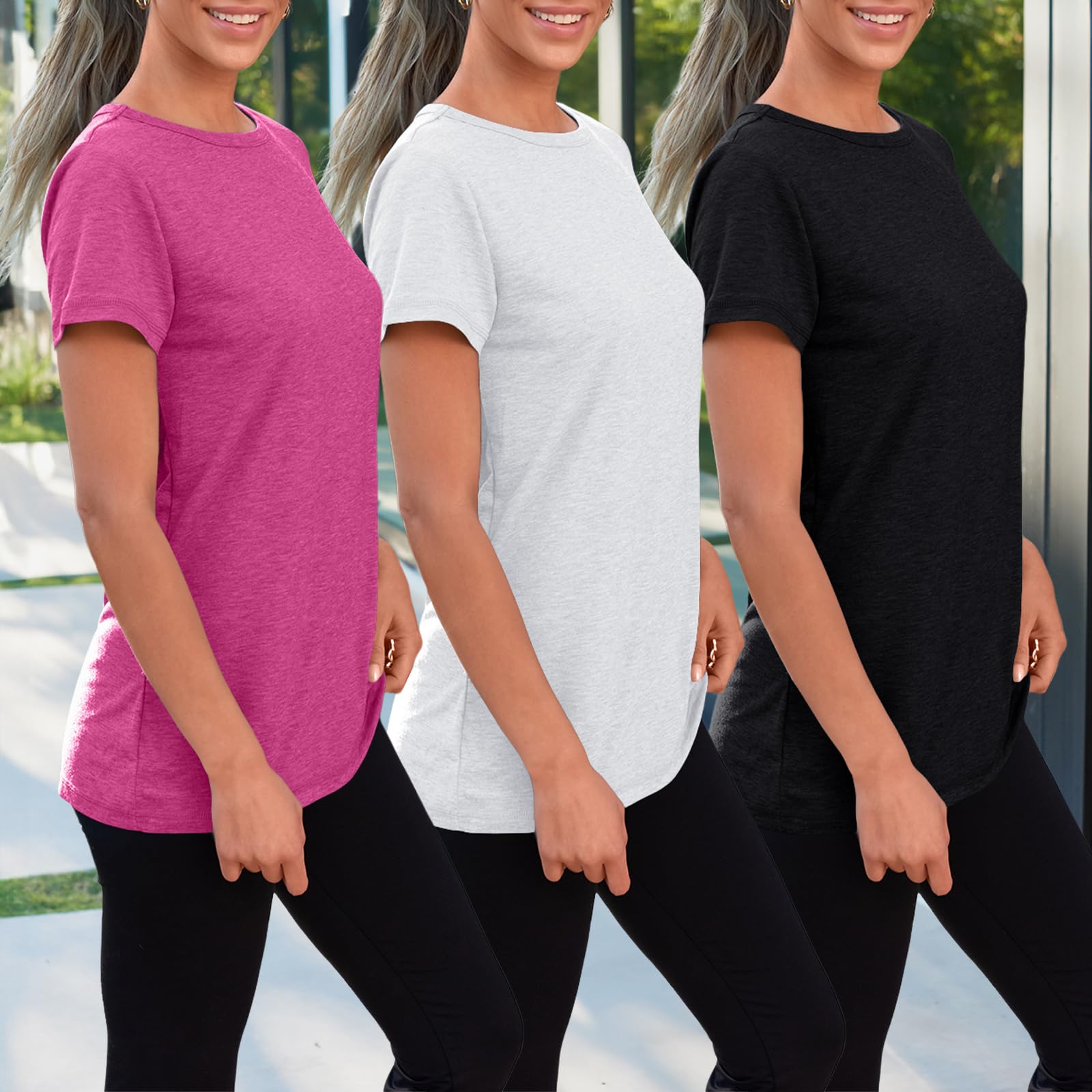 SUNBS Womens 3 Pack T-Shirts Short Sleeve Summer Tops Fashion Basic Tees Comfy Casual Vacation Outfits Workout Clothes 2026