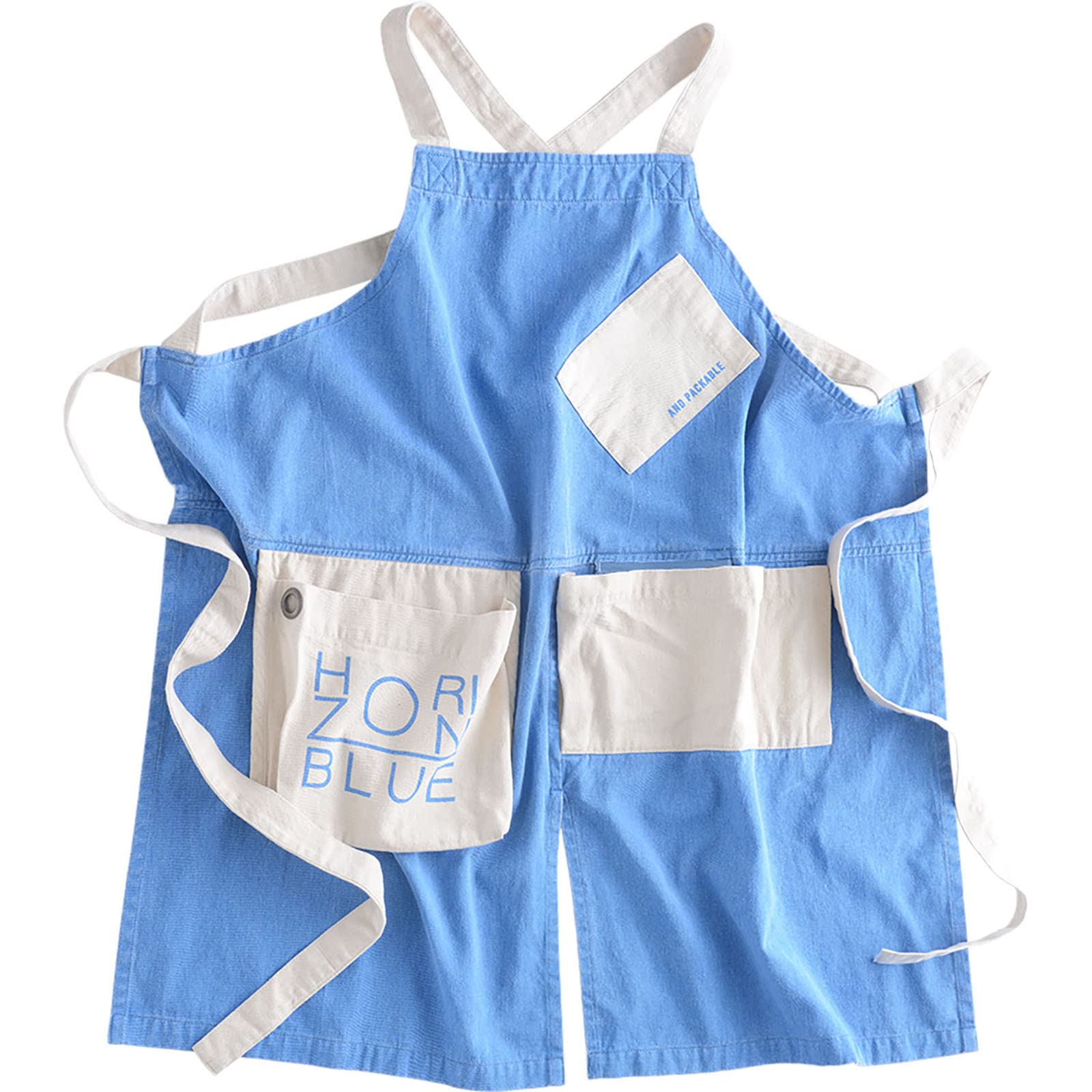 ホットマン　ダークブルー Vネックエプロン 花柄ポケット Amazon｜アンドパッカブル 5ポケット 多機能 エプロン 大人用