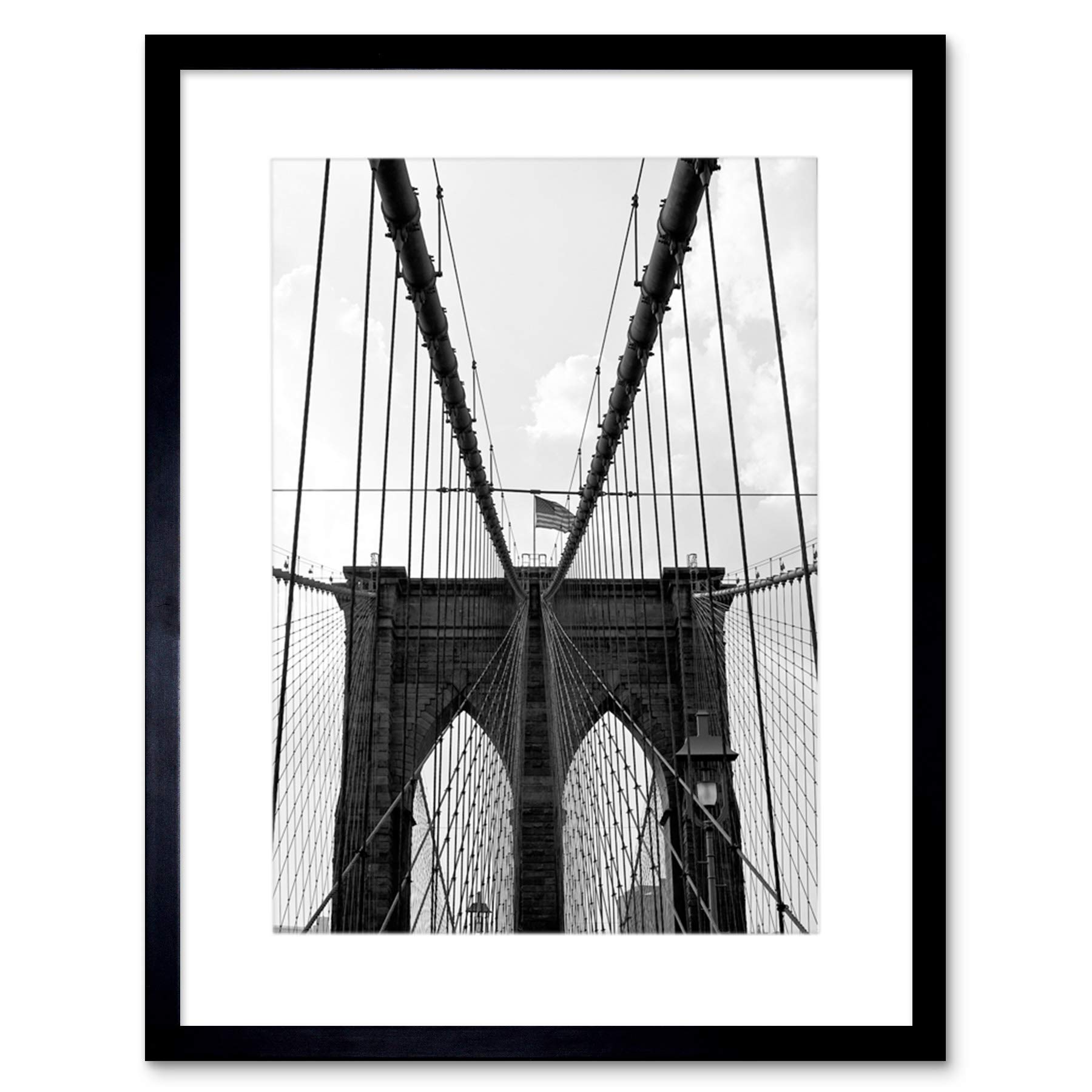Wee Blue Coo Brooklyn Bridge Gates Nyc USA New York Picture Framed Wall Art Print