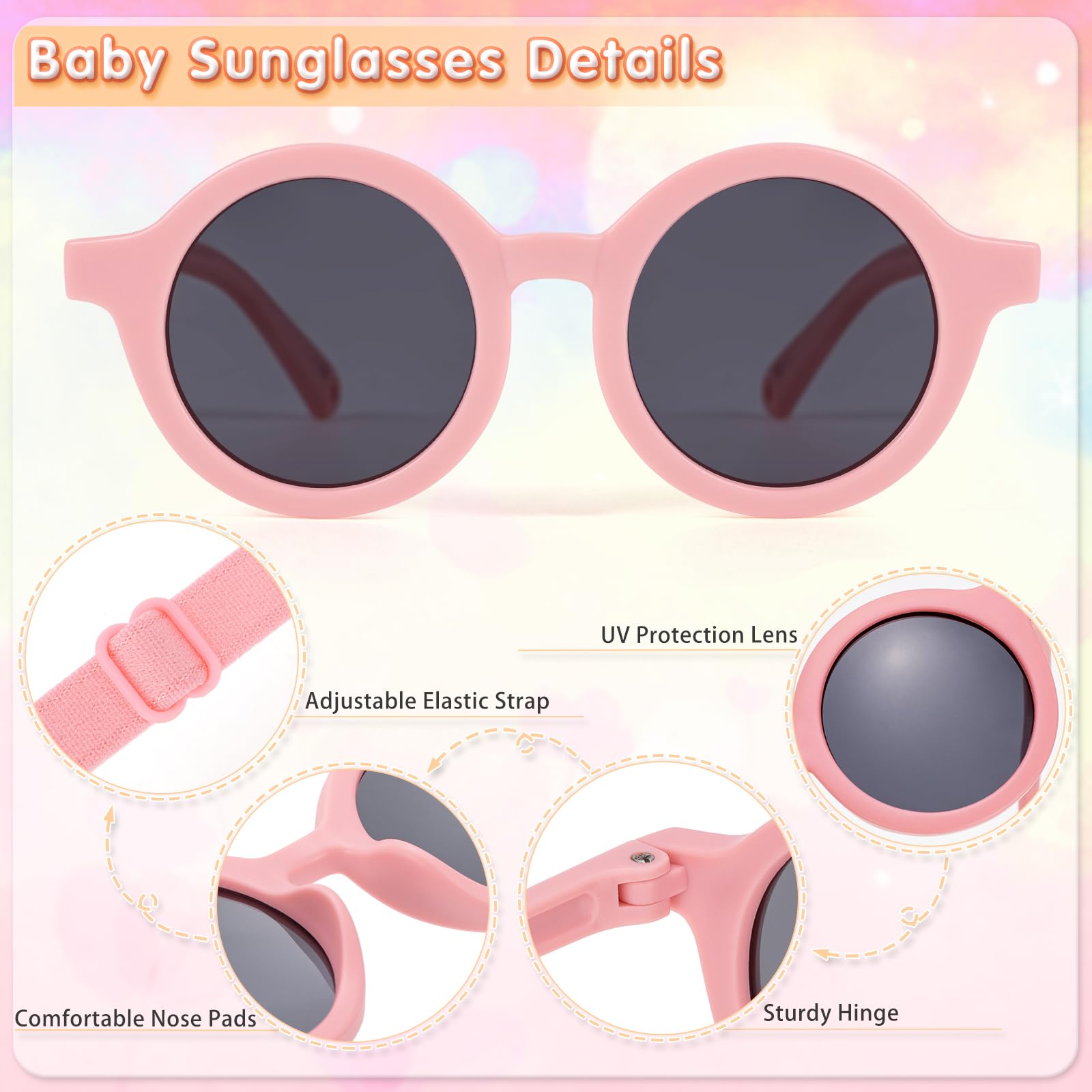 Occhiali da Sole Polarizzati per Bèbe, Silicone Rotondi Occhiali da Sole Con Regolabili Cinghia UV400 100% Protezione per Bambini da 0 mesi a 2 anni