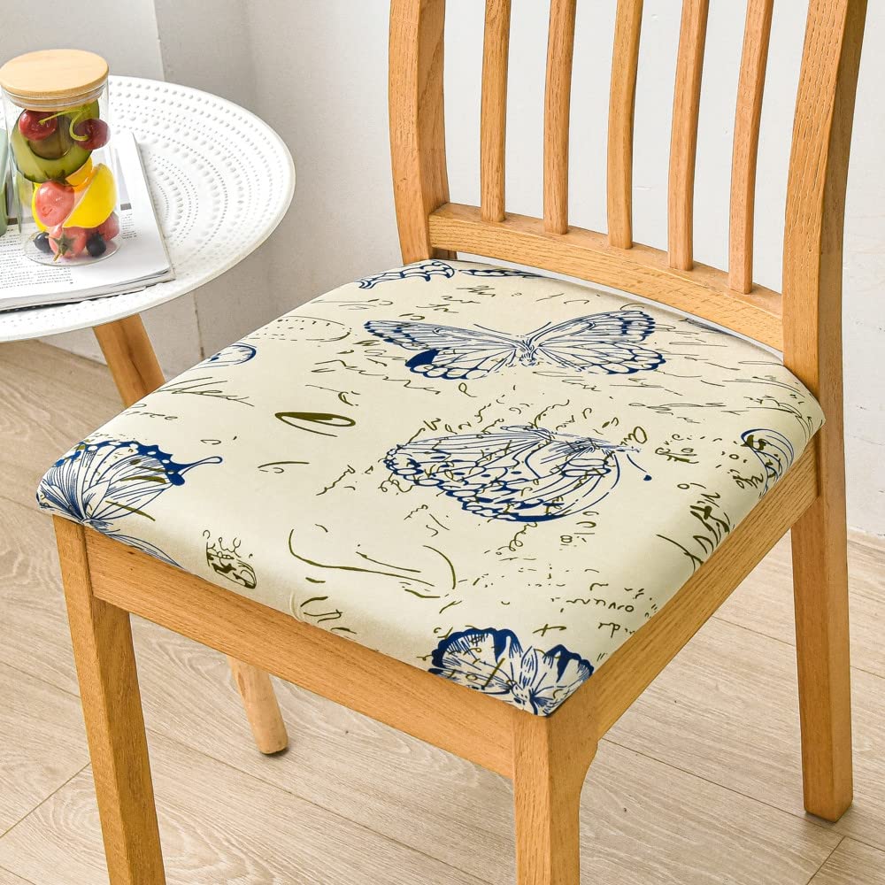 Highdi Dining Chair Covers Set of 1/2/4/6, Stretch Spandex Seat Cushion Slipcovers, Removable Washable Seat Protector for Dining Room, Living Room, Office, Hotel (2 pcs, Butterfly Specimen)