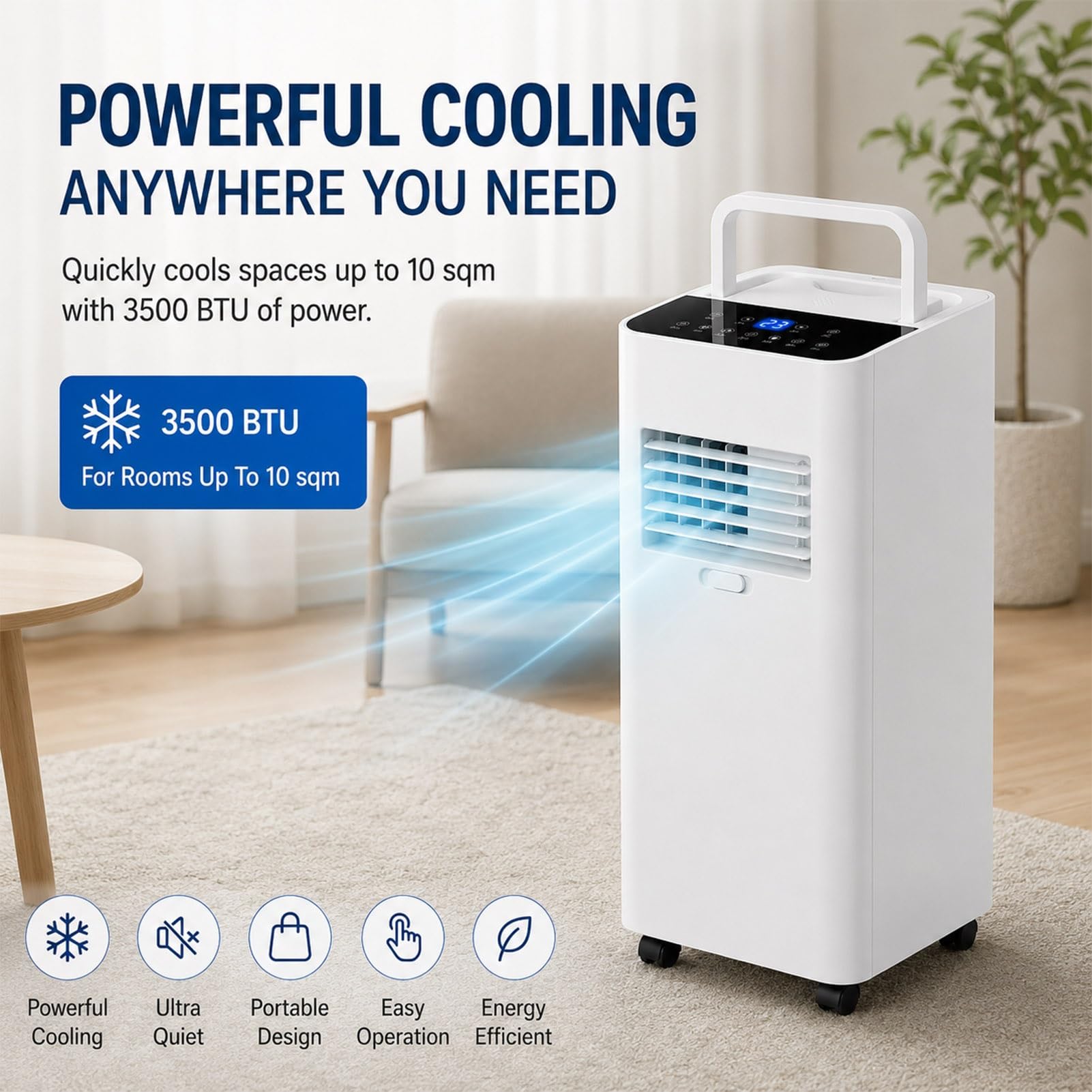 Aire Acondicionado Portatil, Refrigeración, Ventilador y Deshumidificación | Air Conditioner Silencioso con Tubo Exterior 24h Timer para Dormitorios, Oficinas y Salones, No Necesita Agregar Agua