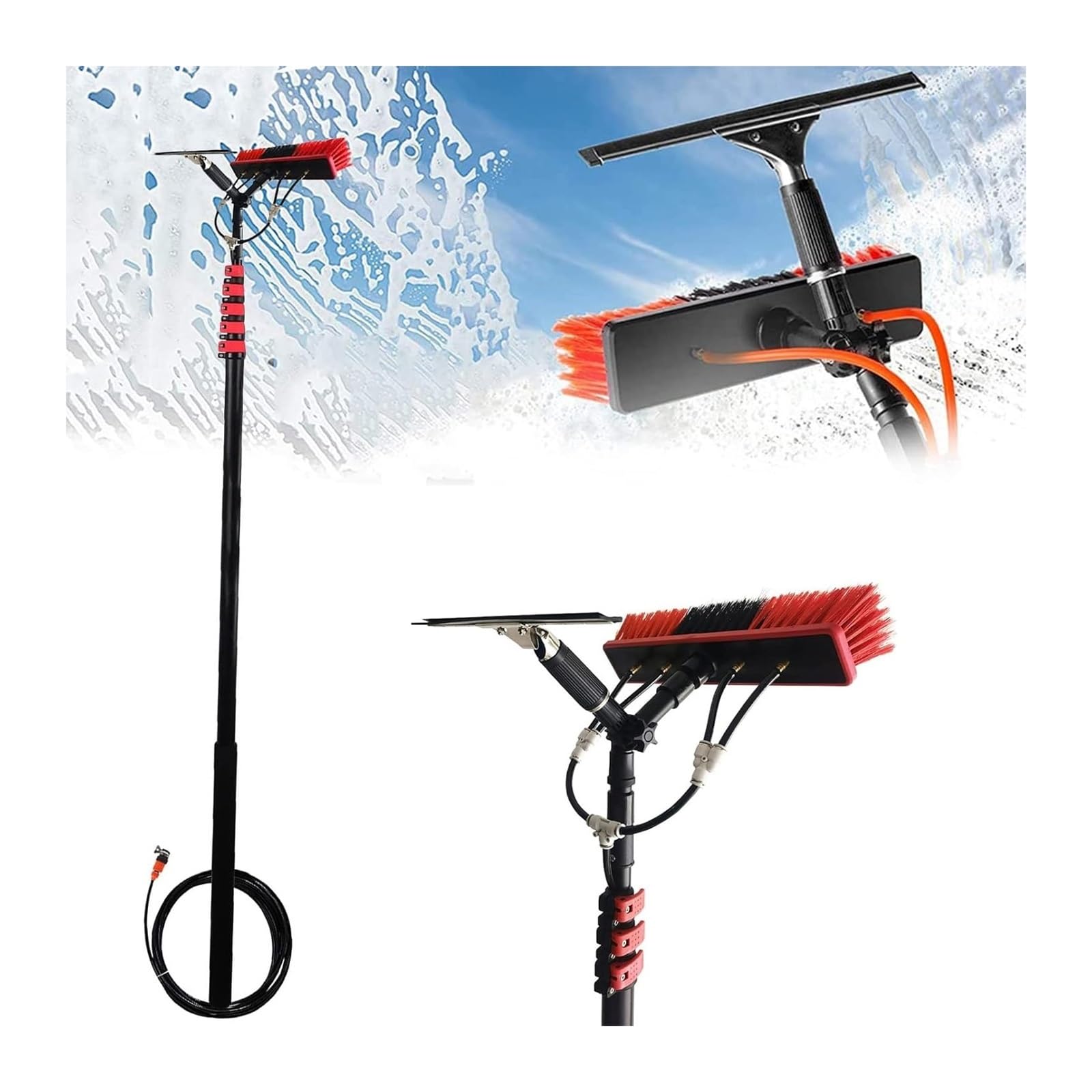 IUokLU Telescopic Cleaning Brush Kit with Squeegee for Extended Reach and Versatile Use(size 7.2M)