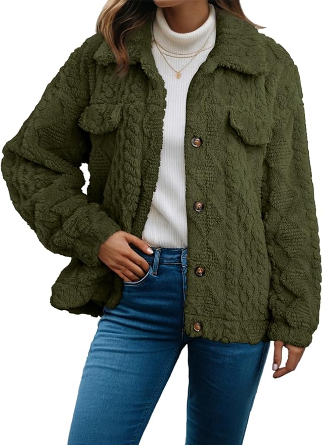 Dokotoo Winter Fleece Heating 2025 Jacket for Women Button Down Stand Collar with Pockets Coats