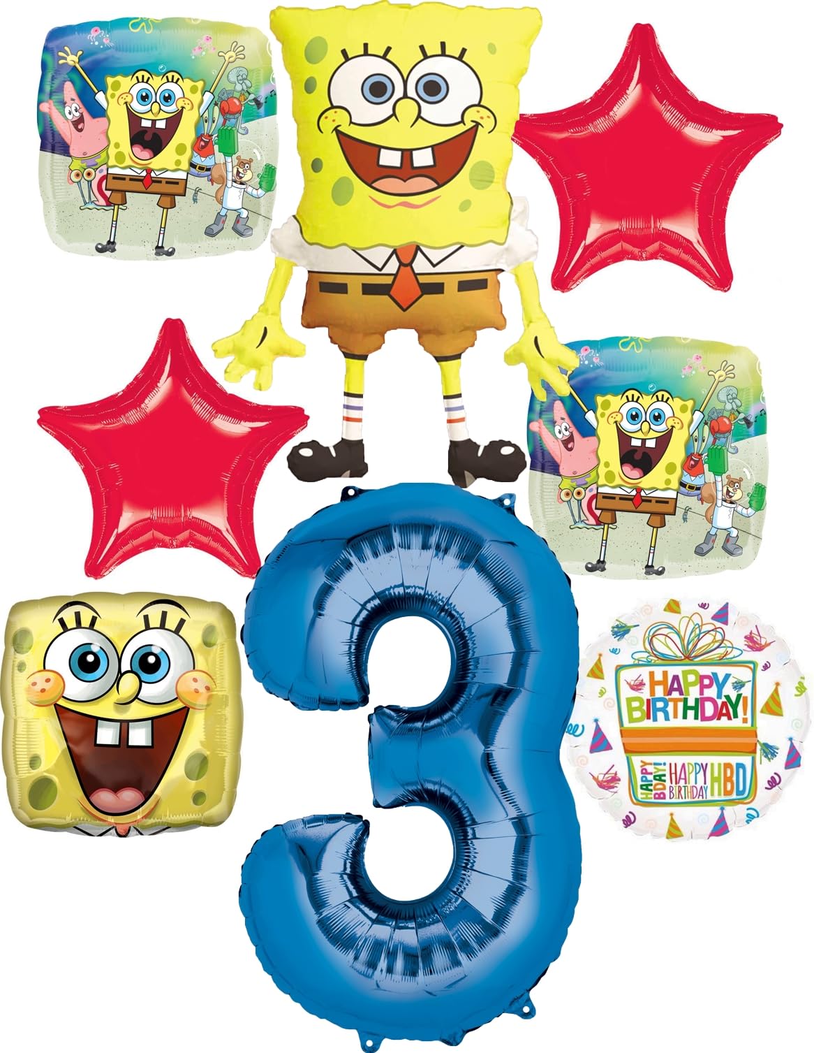 Spongebobs 3rd Birthday Party Supplies 8pc Foil Balloons Bouquet Decorations