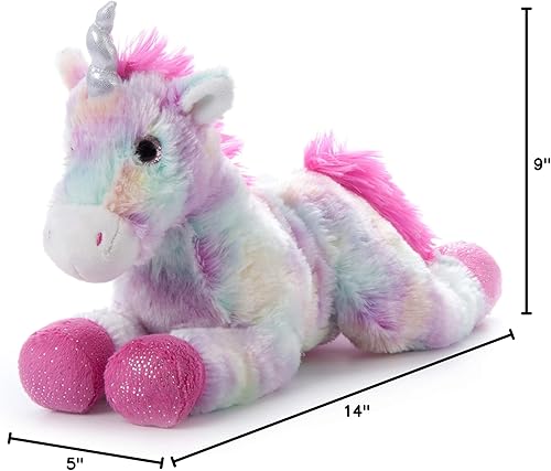 Miniatura 11 de The Petting Zoo Unicornio arcoíris de teñido anudado pastel de 13 pulgadas con cuerno plateado brillante