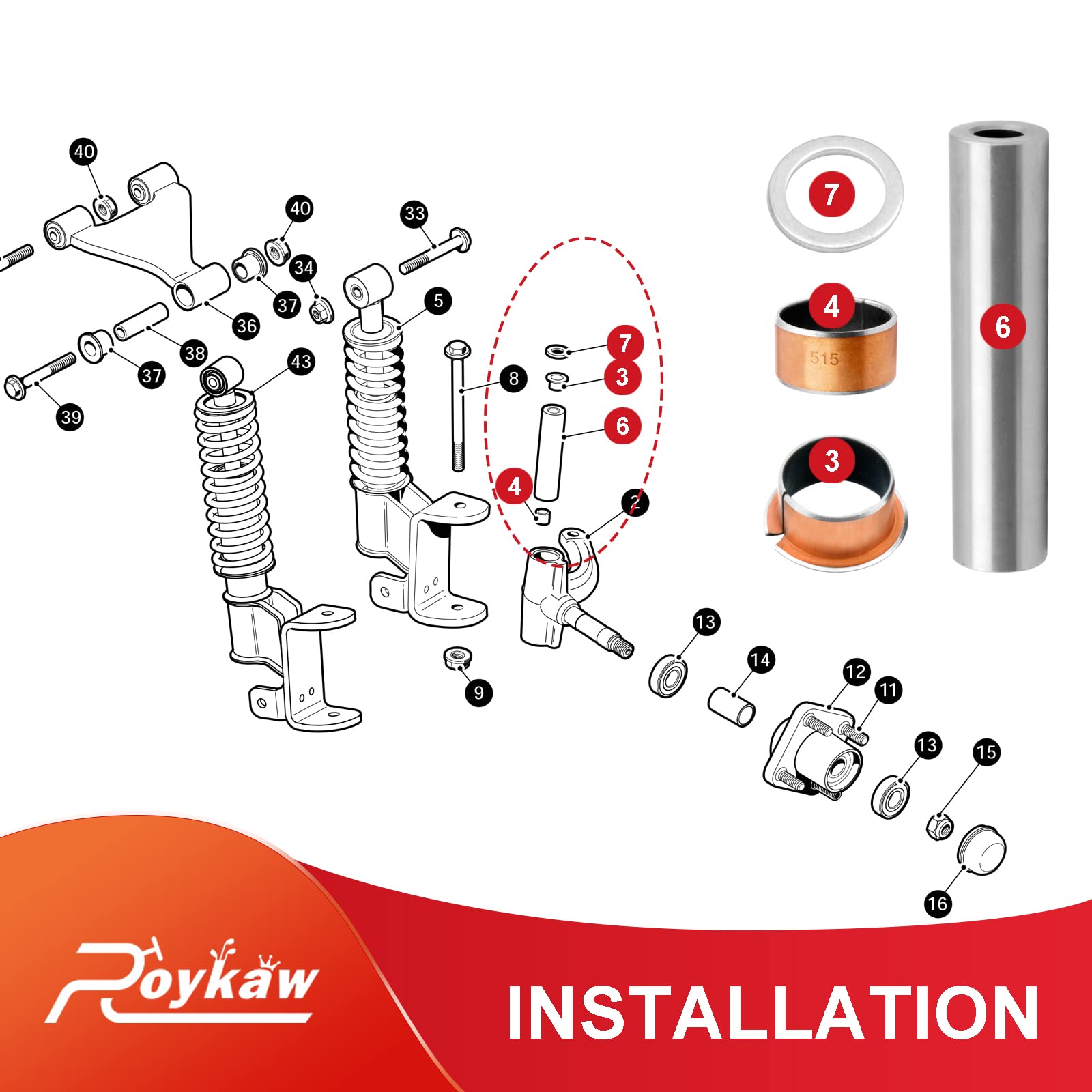 Roykaw King pin Spindle Bushing Kit Compatible with EZGO RXV