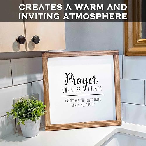 Miniatura 8 de Letrero para decoración de baño de 12 x 12pulgadas con la frase  Prayer Changes Things Except Toilet Paper, decoración de baño, letreros de baño de