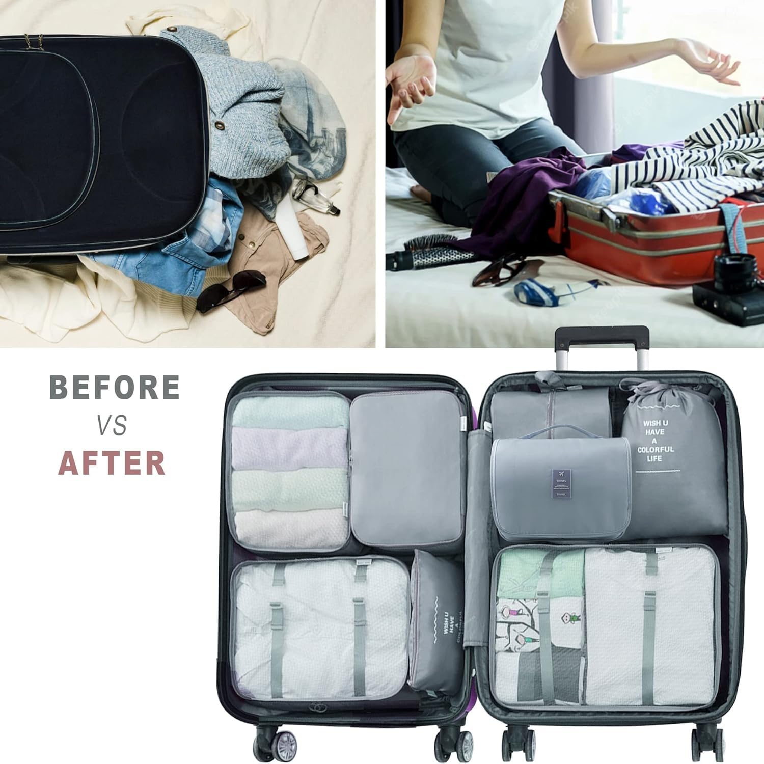 ⭐️トラベルポーチ 8点セット アレンジケース パッキング 旅行用 ネイビー Amazon.co.jp: トラベルポーチ セット アレンジケース 8点セット