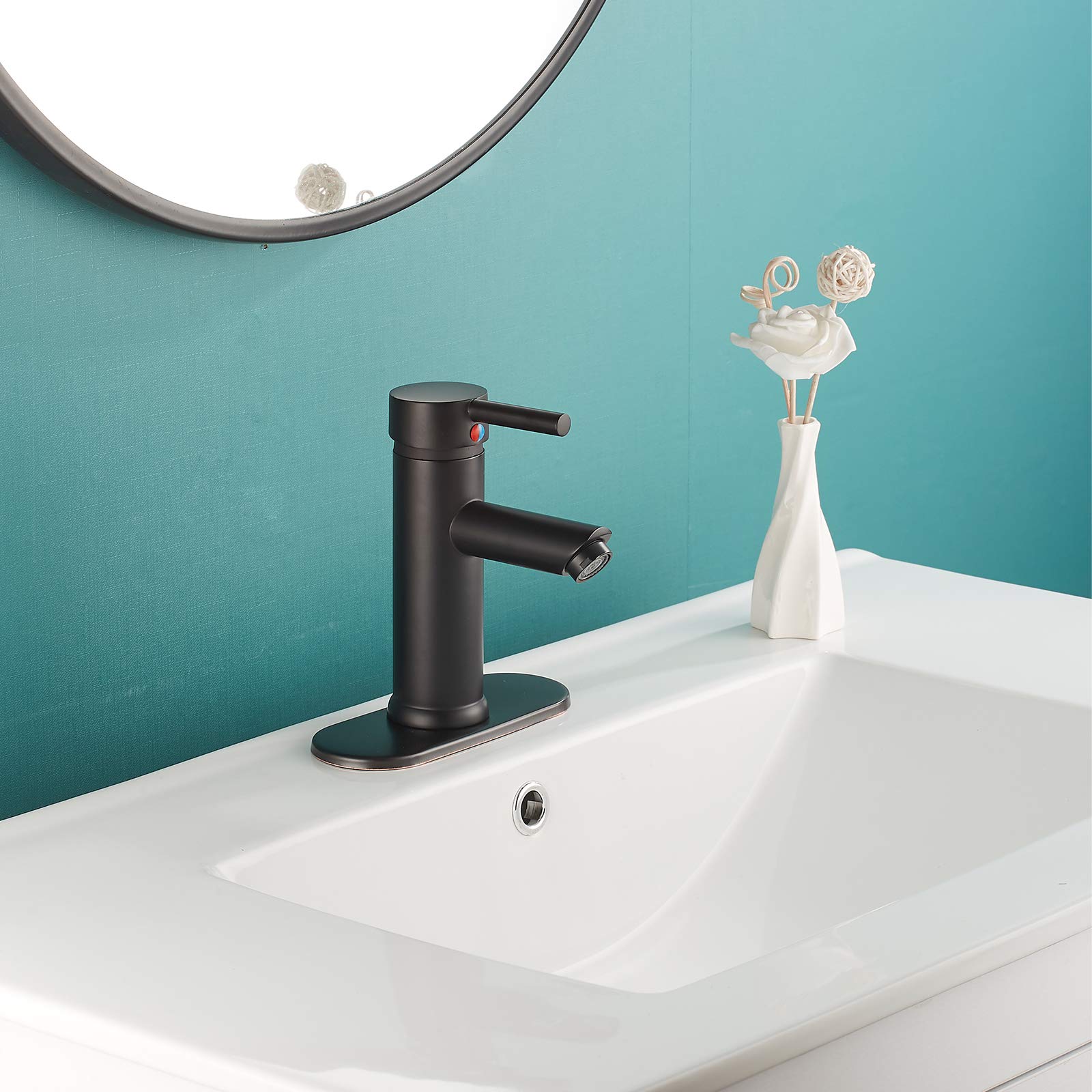 Grifo de Lavabo de baño Negro con desagüe emergente a Juego y rebosadero, Monomando, un Orificio, de latón, para Montaje en encimera, Comercial.