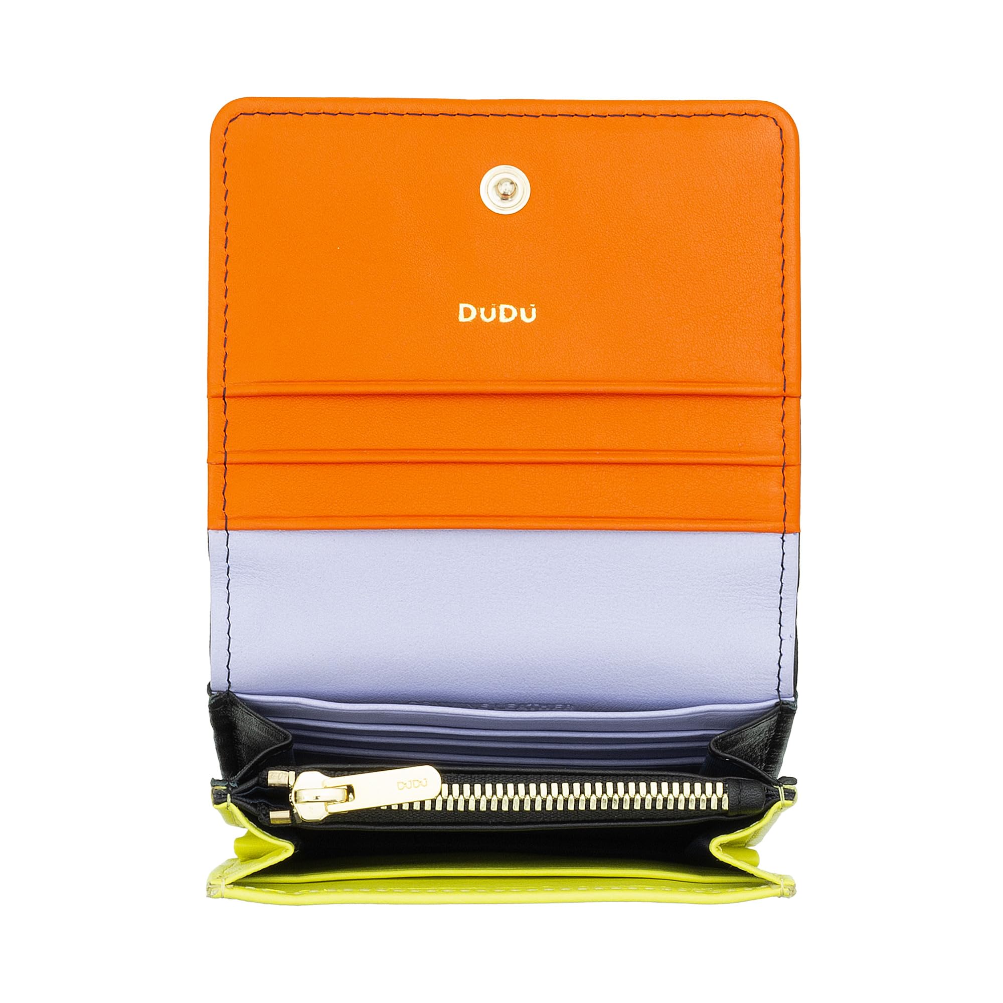 DUDU Portafoglio Donna Piccolo in Pelle Schermato RFID Colorato Ultra Compatto con Zip Interna e 8 Porta Carte Tessere Black pop