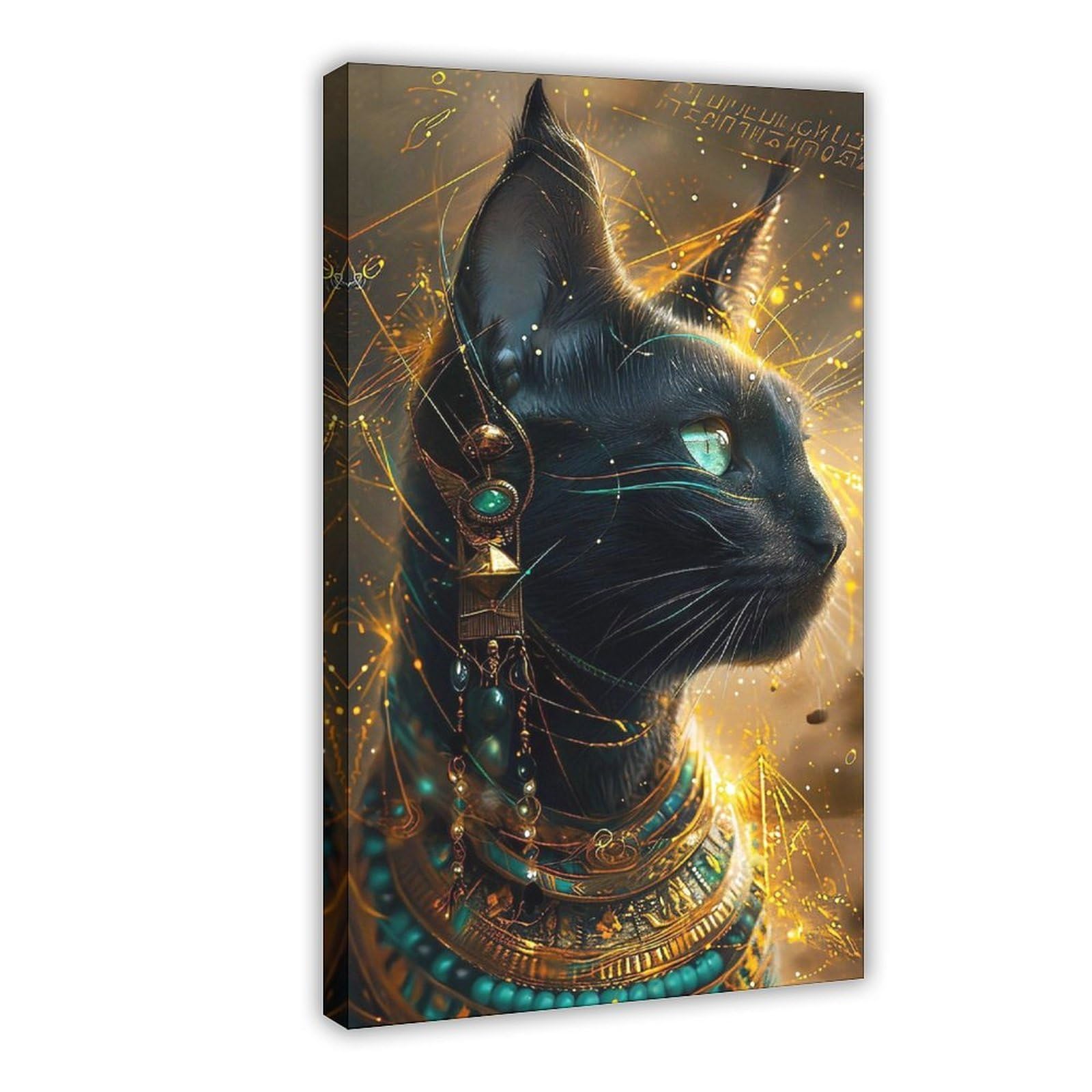 Bareronor Egyptian Abstract Cat Canvas Poster Bedroom Decor Landscape Office Room Decor Gift 12" L X 18" W