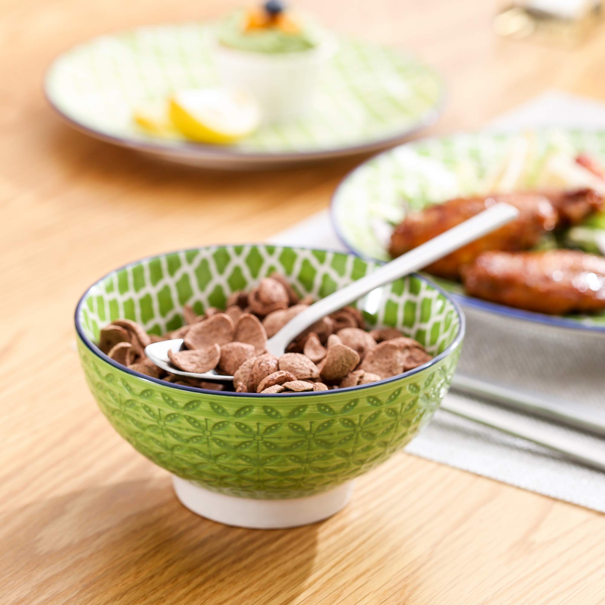 Tafelservice porzellan, vancasso Tafelservice bunt, MACARON 48 teilig Geschirrset, mit je 12 Speiseteller, Dessertteller, Müslischalen und Kaffeebecher für 12 Personen