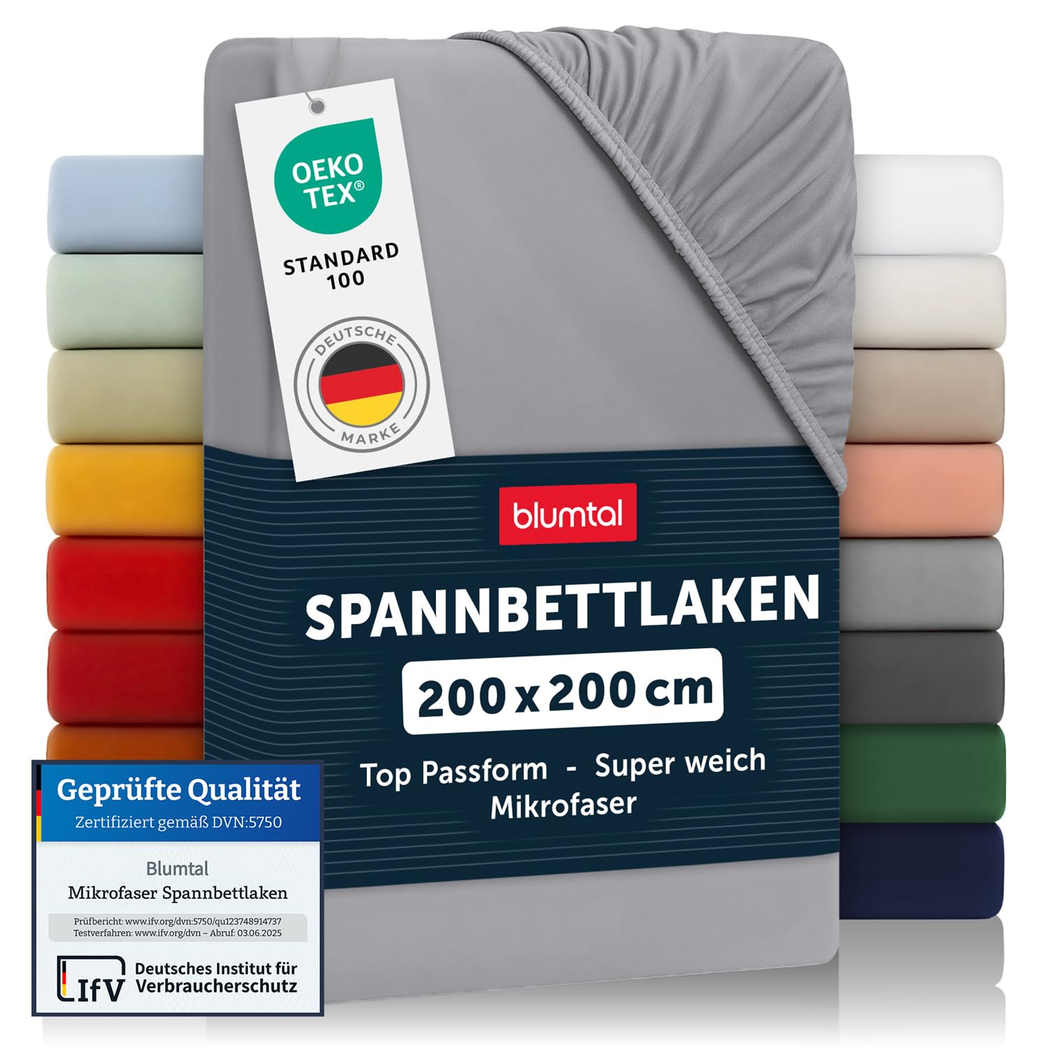 Blumtal® Spannbettlaken 200x200 cm aus Microfaser - Oekotex zertifiziertes Bettlaken - Leintuch 200x200 cm - Grau