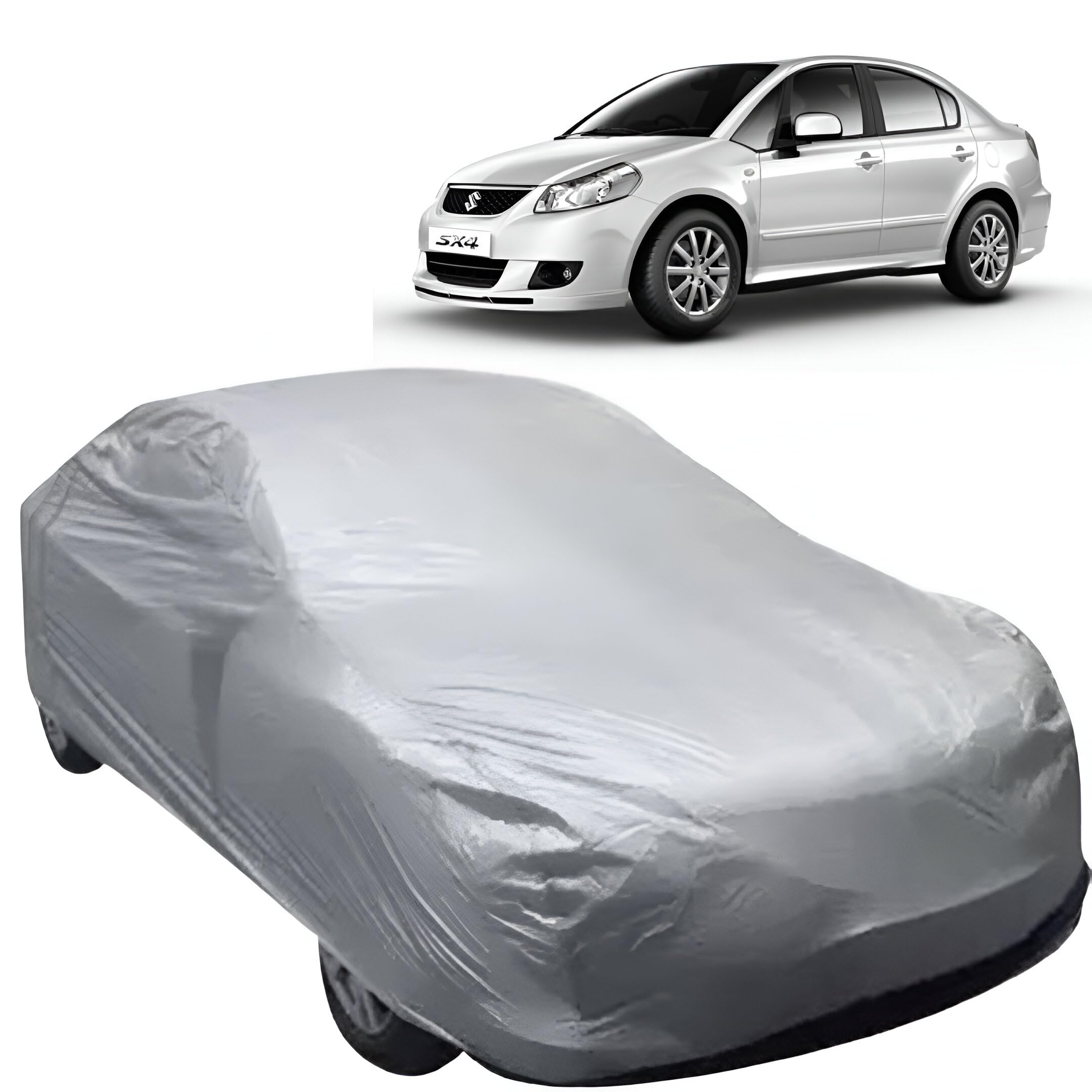 Car Cover for Maruti SX4|Water Resistant Maruti SX4 Car Body Cover with Triple Stitched Fully Elastic Car Cover|Anti Dust,Durable, Heat Resistant, UV Proof Car Body Cover |Silver-image-9
