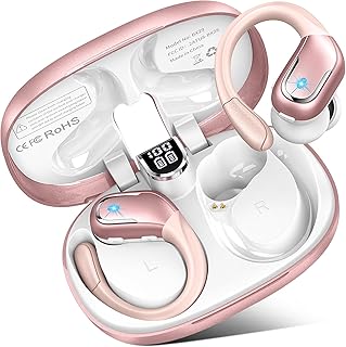 Wireless Earbuds, 90H Bluetooth 5.3 Headphones Wireless Running with ENC Noise Cancelling Mic, IP7 Waterproof Bluetooth Earphones 3D Deep Bass Over Ear, Sports Ear buds Earhooks for iOS/Android, Pink