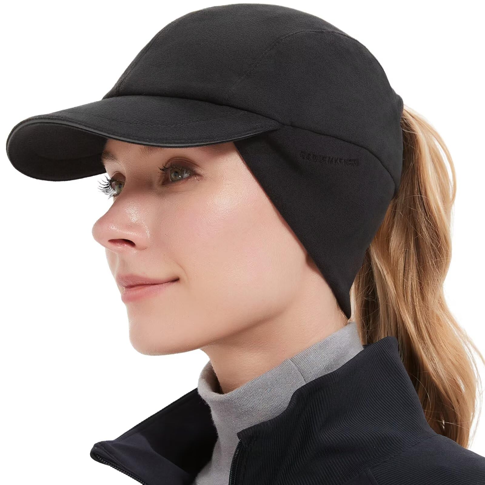 GADIEMKENSD Women's Winter Reflective Fleece Ponytail Hat with Drop Down Ear Warmer for Outdoor Activity Cap