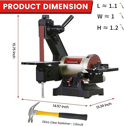 Miniatura 5 de Bucktool Lijadora de banda de banco de 1 x 30 pulgadas con disco de 5 pulgadas con almacenamiento de llaves y cubierta de cinturón fácil de quitar,