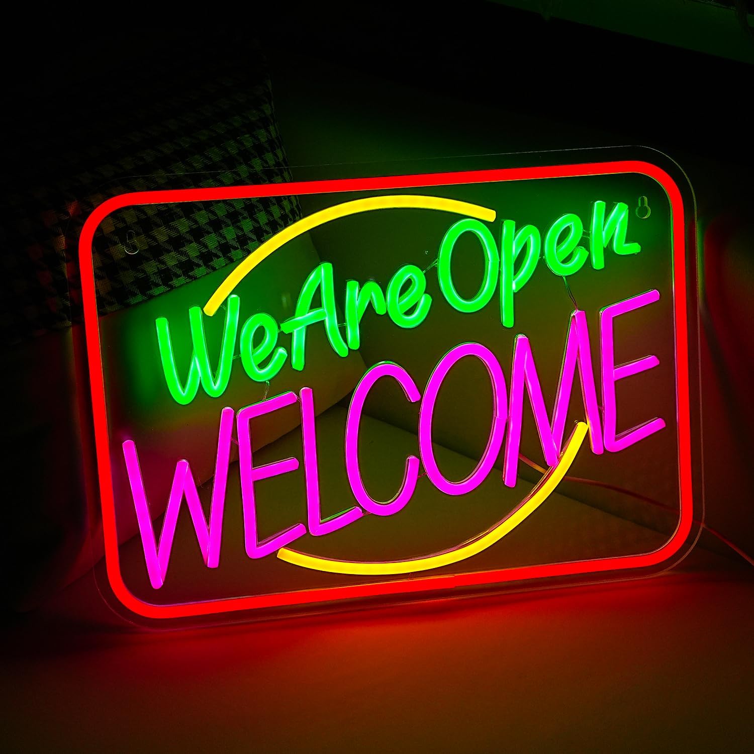 Business We Are Open Neon Sign Welcome Wall Decor Neon Light Open Sign LED Light Sign Coffee Shop Bar Restaurant Salon Hotel Welcome Door Window Decor Sign USB 16.5"X11.8"