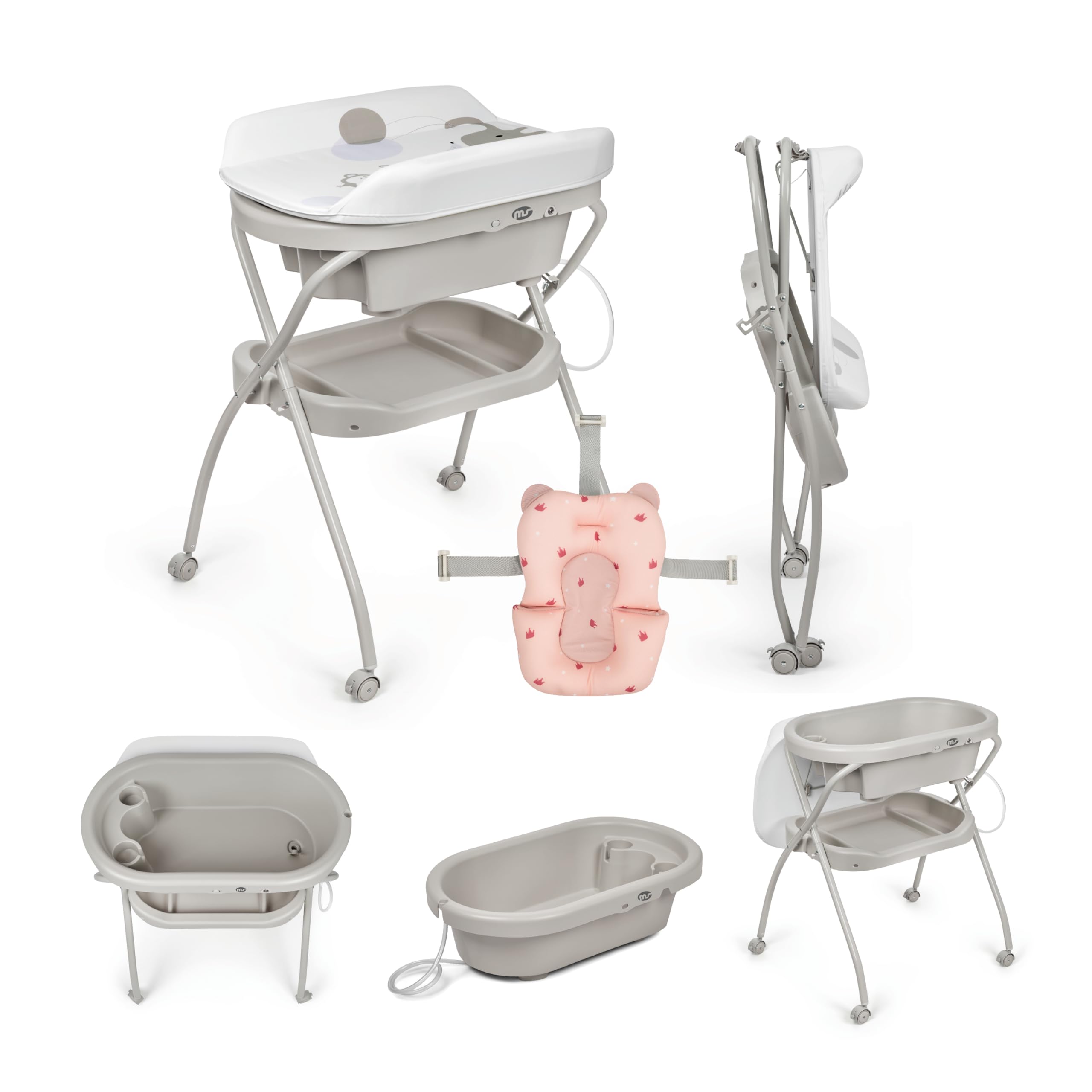 Vasca Da Bagno Pieghevole Ms BabyWorld ZOE – Con Gambe, Fasciatoio, Cuscino Riduttore E Cestino Portaoggetti, Antiscivolo, Verde