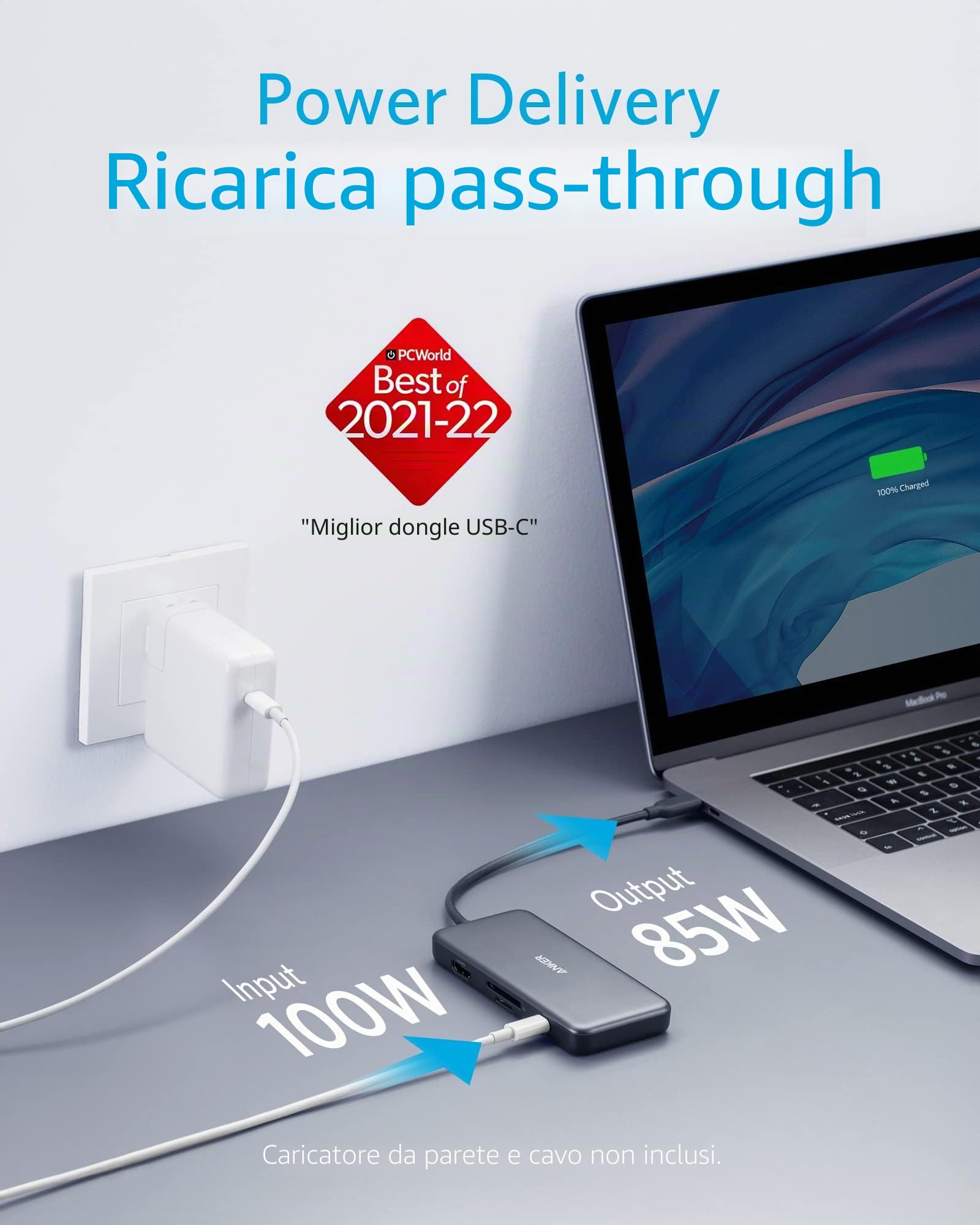 Anker Hub USB-C Premium 7 in 1, Potenza 100W, Porta Dati USB-C | USB C, 4K USB C a HDMI, Card Reader MicroSD/SD, 2 Porte USB 3.0, per MacBook Pro 2016/2017/2018, iPad Pro 2018, Chromebook.