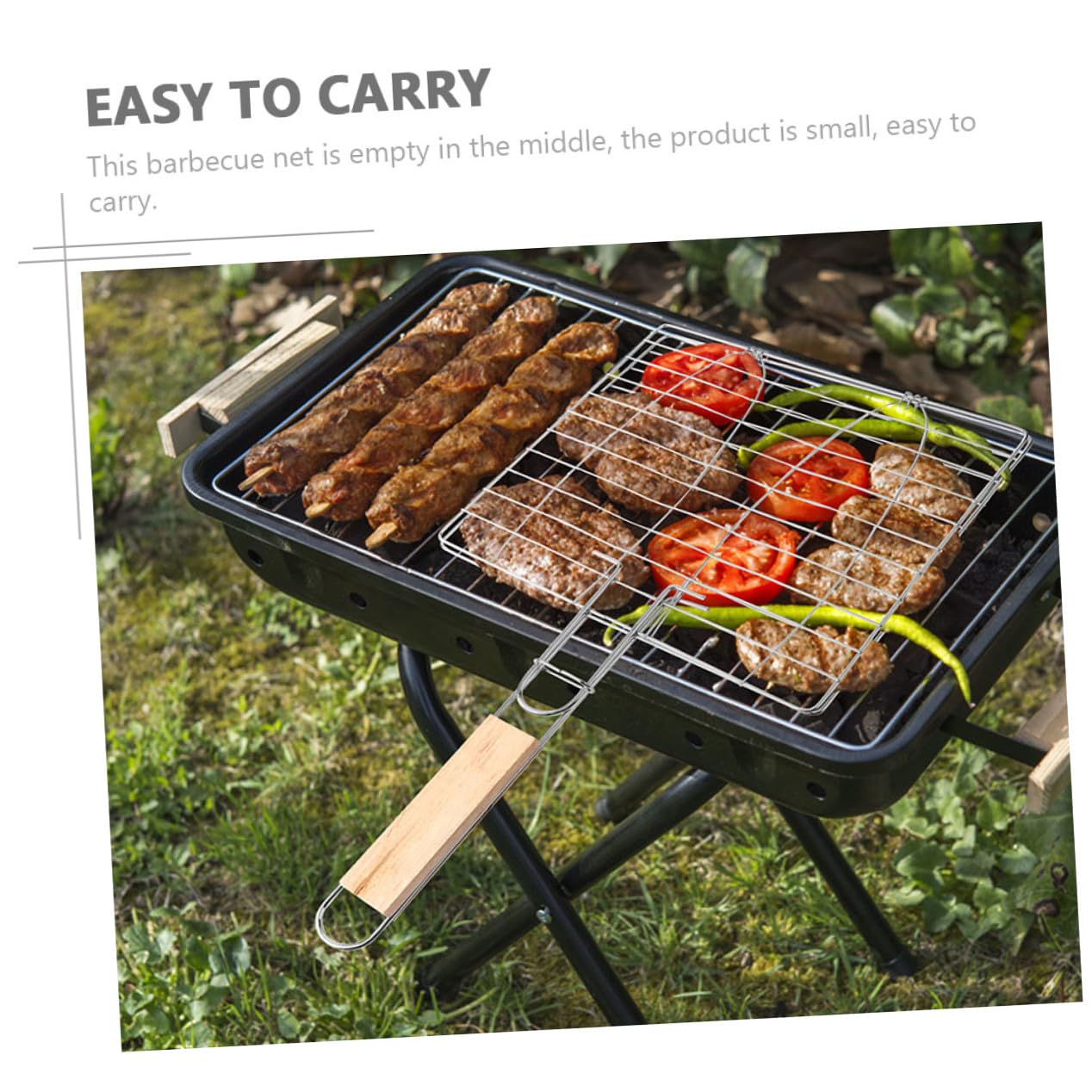 Confezione da 2 cestelli per Barbecue con Manico - Reti Leggere per Cucinare Pesce e bistecche per Campeggio all'aperto, Picnic, grigliate, Utensili Portatili per Barbecue Facili da Usare