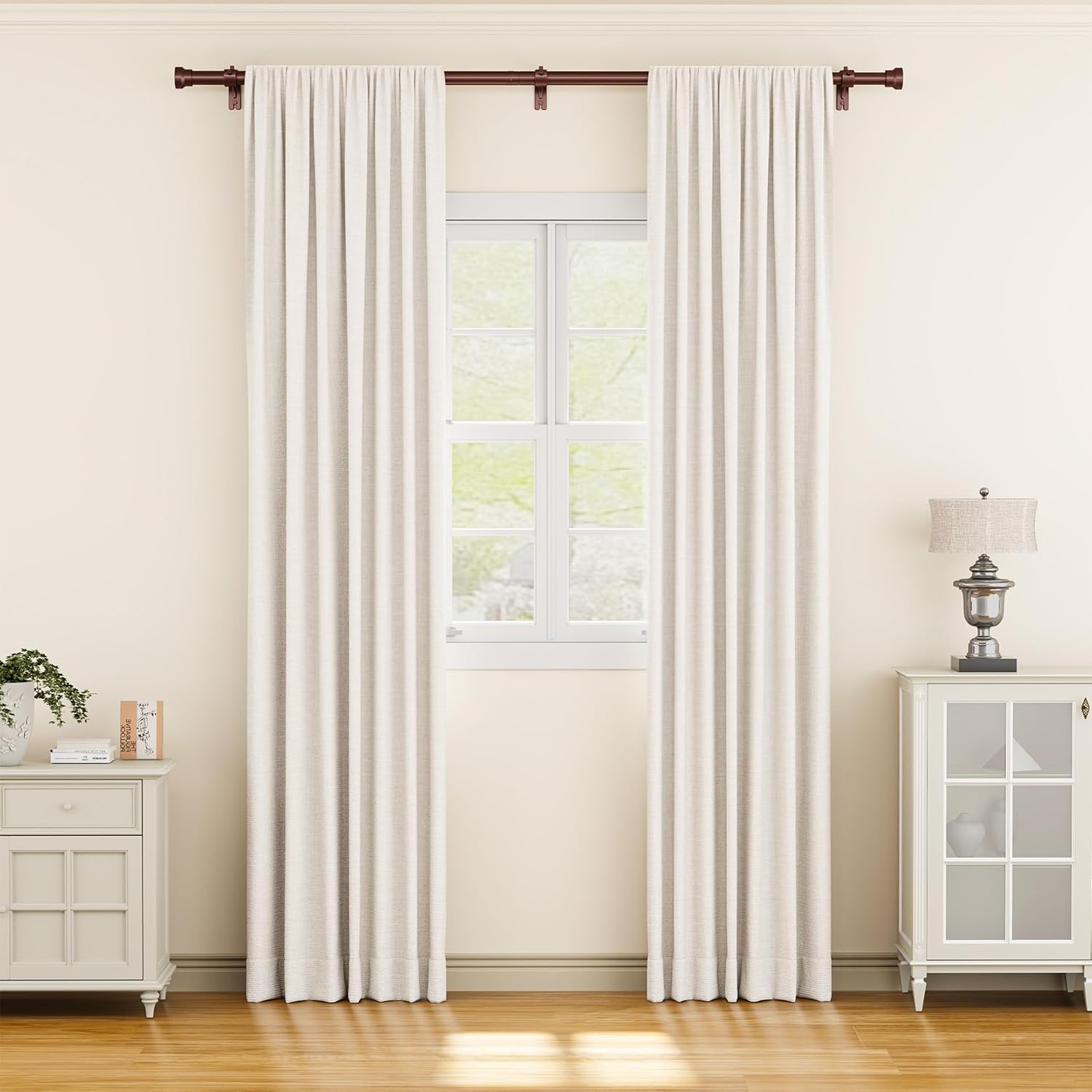 yafex curtain rods 32-84 inch, heavy duty 1 inch adjustable curtain rod for windows, bronze long window treatment rods, modern design, easy installation 32" to 84" bronze