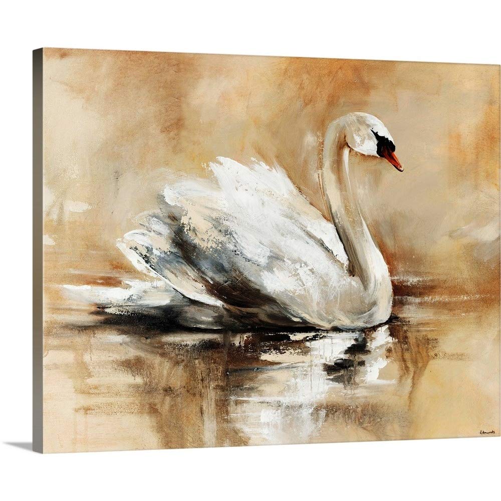 CANVAS ON DEMAND Swan Lake Canvas Wall Art Print by Sydney Edmunds Fine Art Home Decor Wildlife Artwork