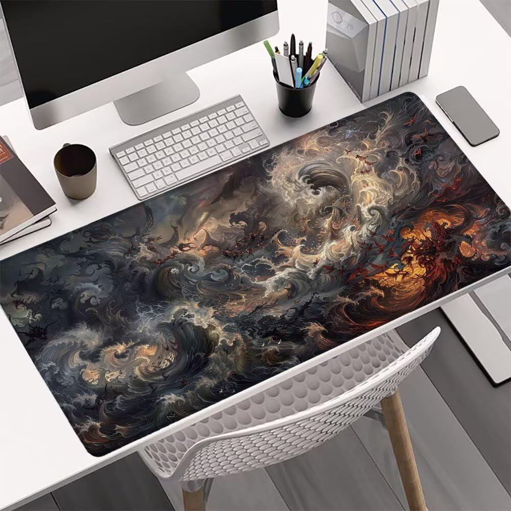 Podkładka pod mysz XXL 1200 x 600 x 3 mm, podkładka pod mysz dla graczy w chmurze, duża podkładka pod biurko, antypoślizgowa gumowa podstawa, szyte krawędzie, wodoodporna podkładka pod mysz strach,