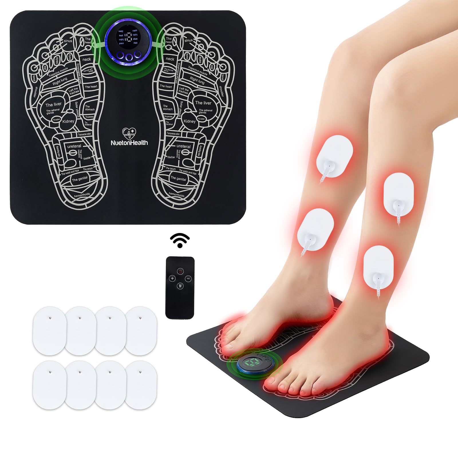 EMS Foot Massager by NuetonHealth UK - Rechargeable, 8 Modes, 19 Intensity Levels - Electric Foot & Leg Massager for Pain Relief