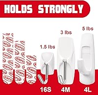 Vista 3 de 24 Hooks for Hanging Variety Pack, Adhesive Wall Hooks Heavy Duty with 24 Stirps,no Damage Large midium Small Sticky Utility Hooks for
